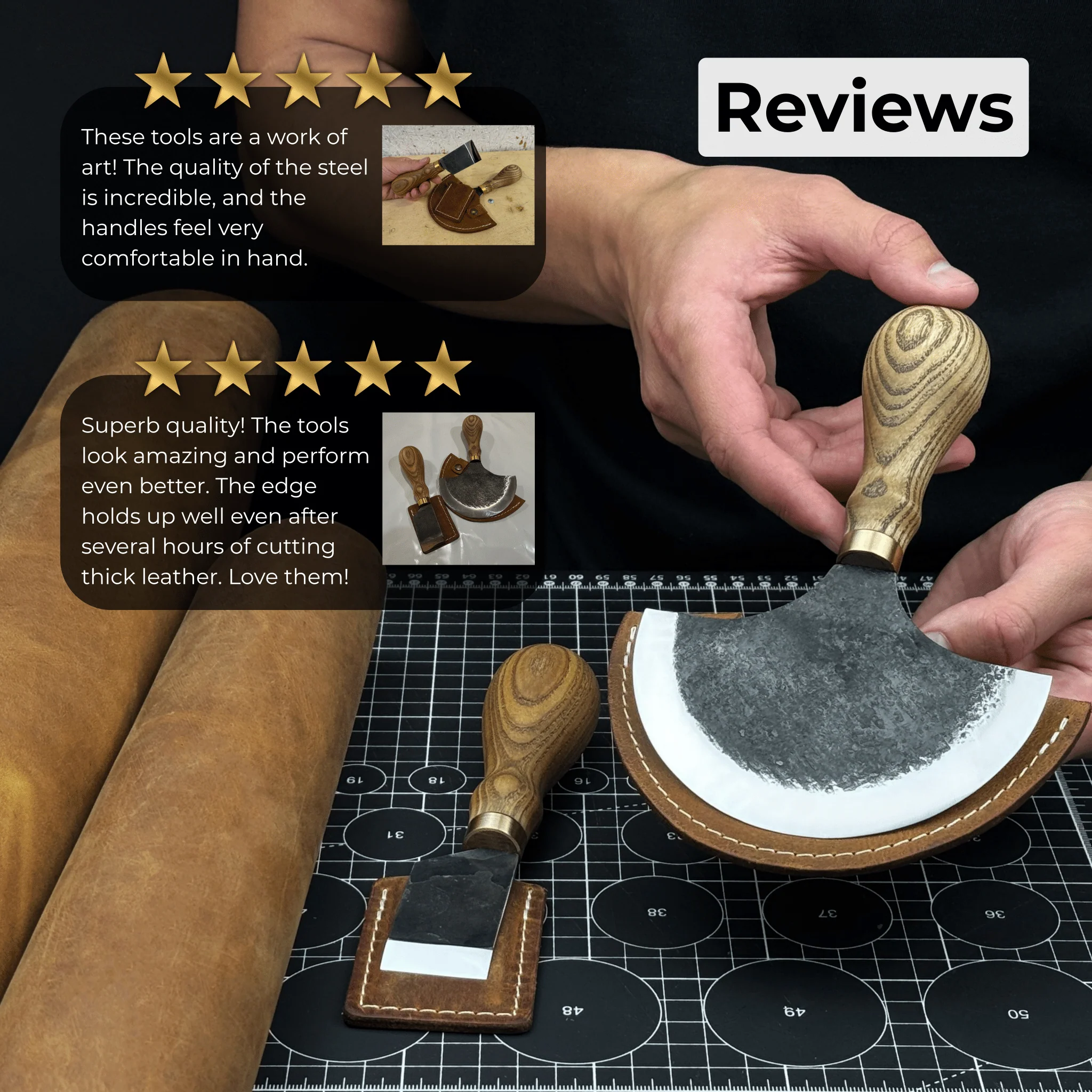 2-Piece Straight and Round (Half Moon) Leather Knife Set - Image 11