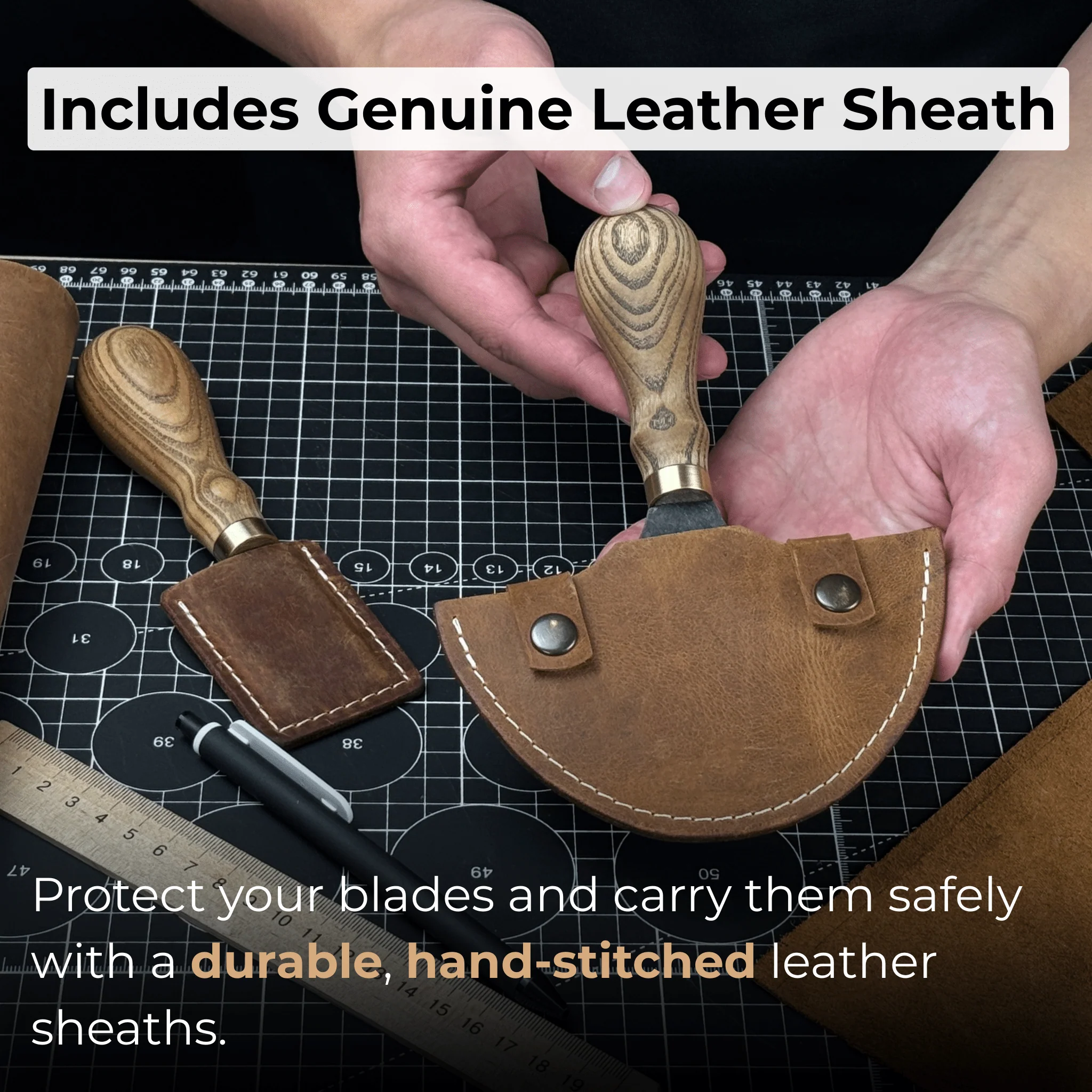 2-Piece Straight and Round (Half Moon) Leather Knife Set - Image 6