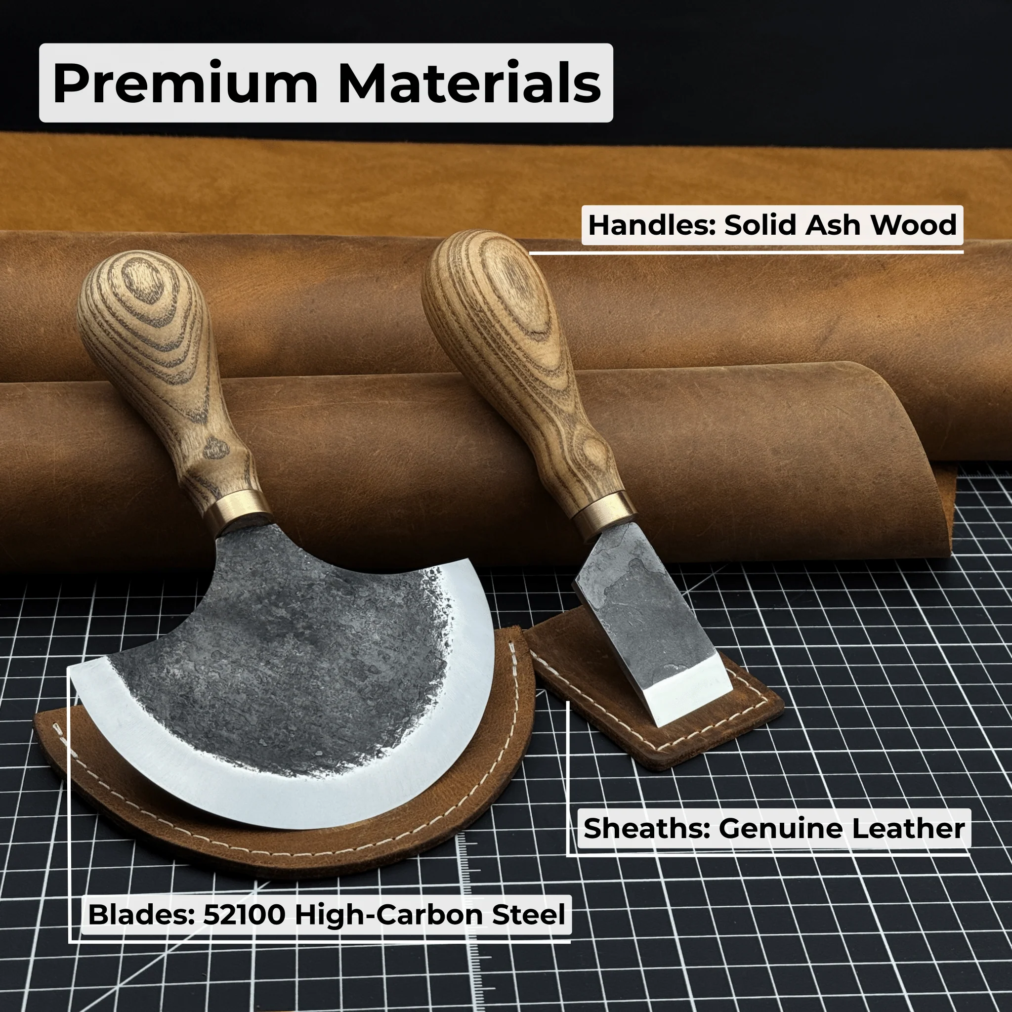 2-Piece Straight and Round (Half Moon) Leather Knife Set - Image 8