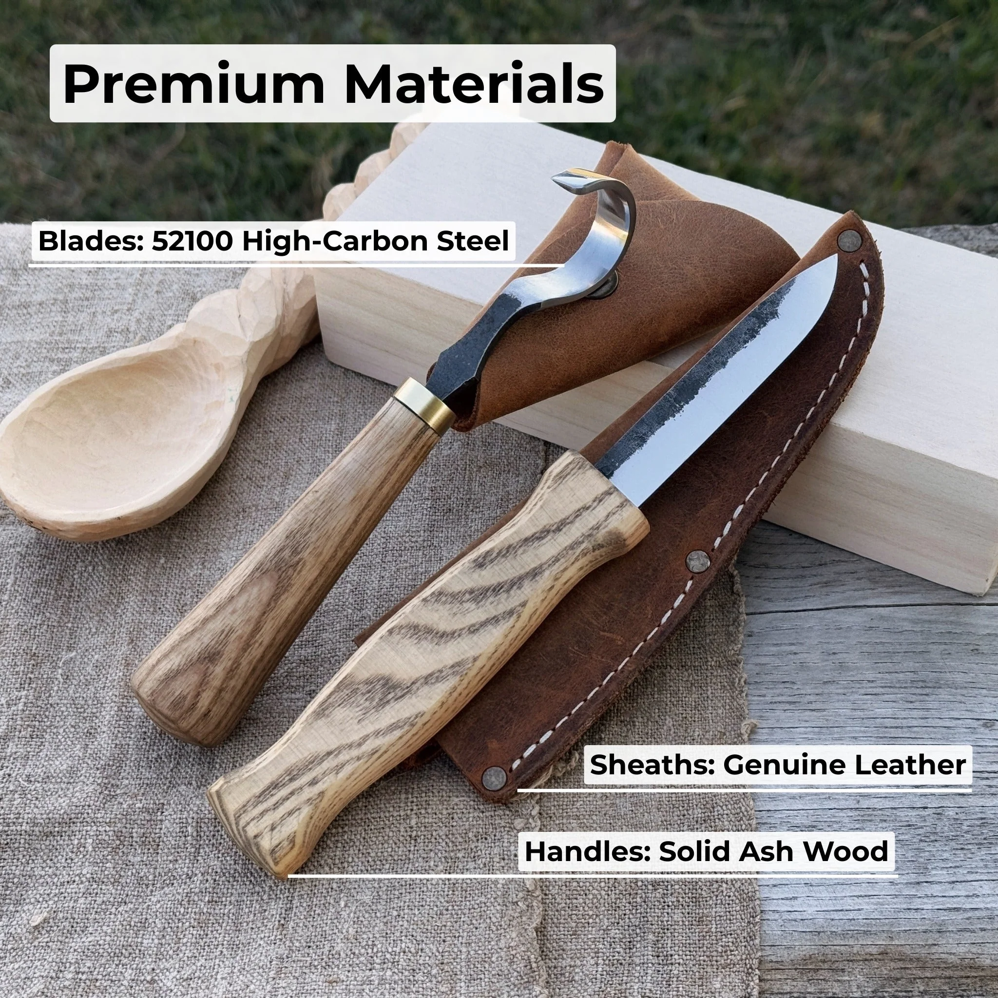 2-Piece Spoon Carving Knife Set with Leather Sheaths - Image 7