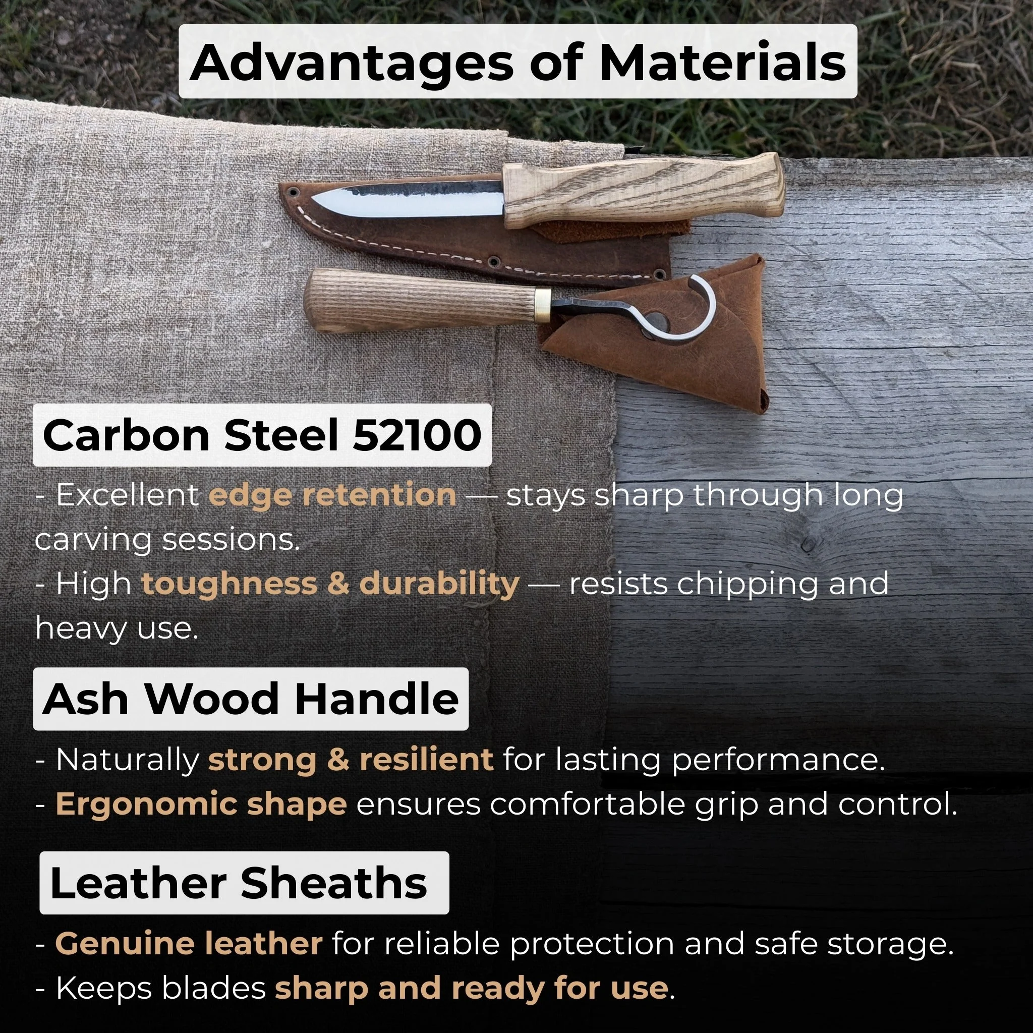 2-Piece Spoon Carving Knife Set with Leather Sheaths - Image 8