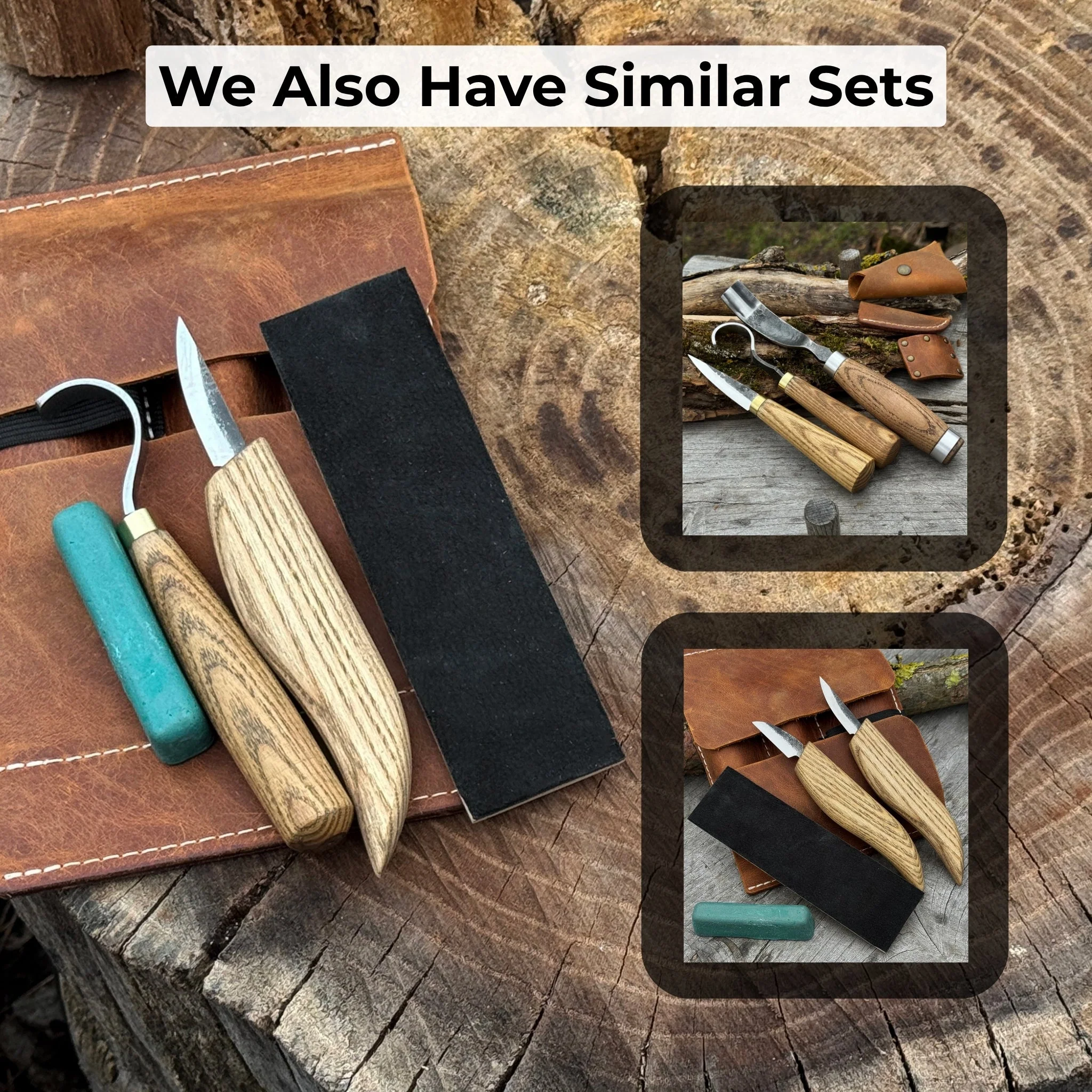 3-Piece Spoon Carving Set – Whittling Knife, Hook Knife & Sharpening Strop - Image 11
