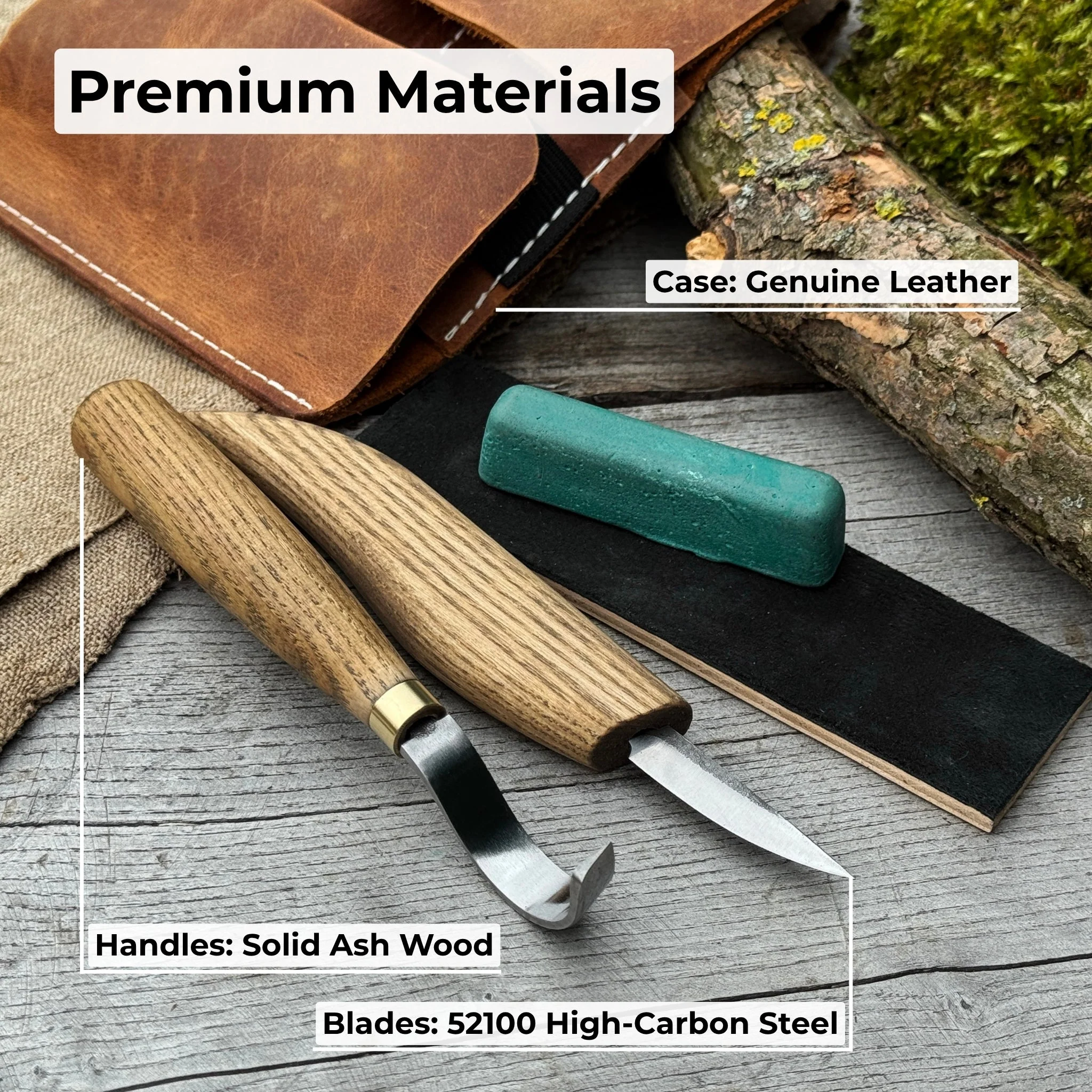 3-Piece Spoon Carving Set – Whittling Knife, Hook Knife & Sharpening Strop - Image 7