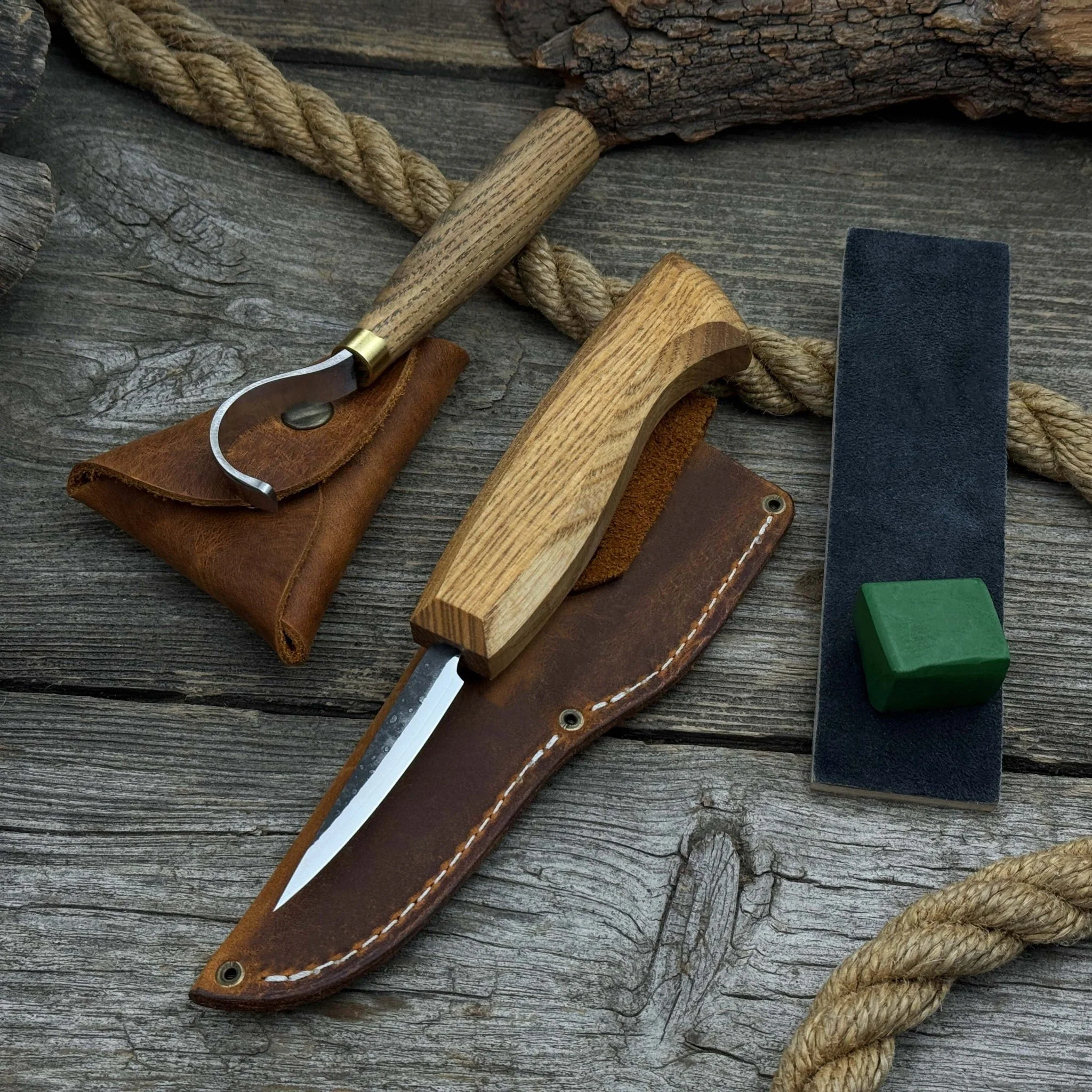 3-Piece Spoon Carving Tool Set with Leather Strop - Image 3