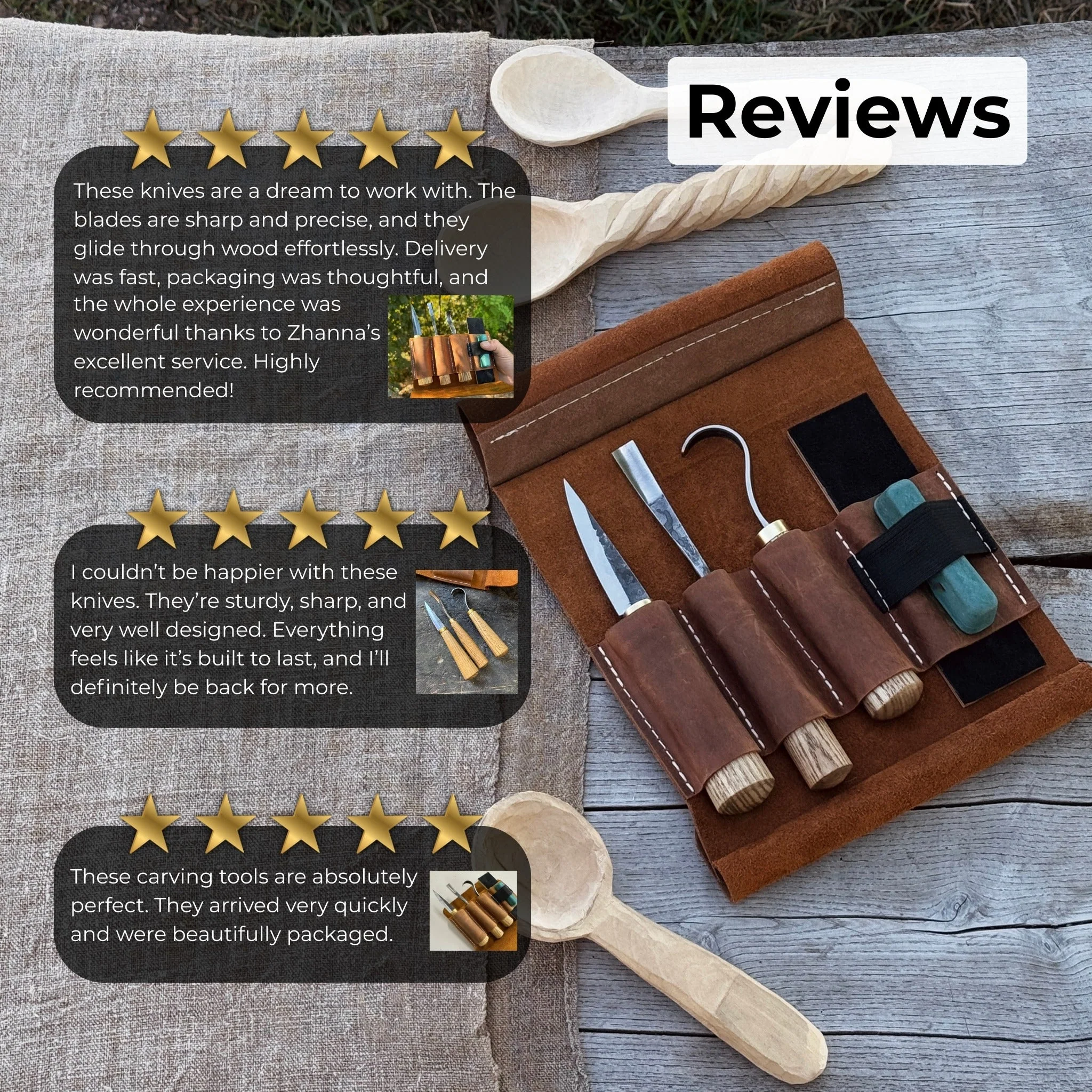 3-Piece Spoon Carving Tool Set with Sharpening Board - Image 11