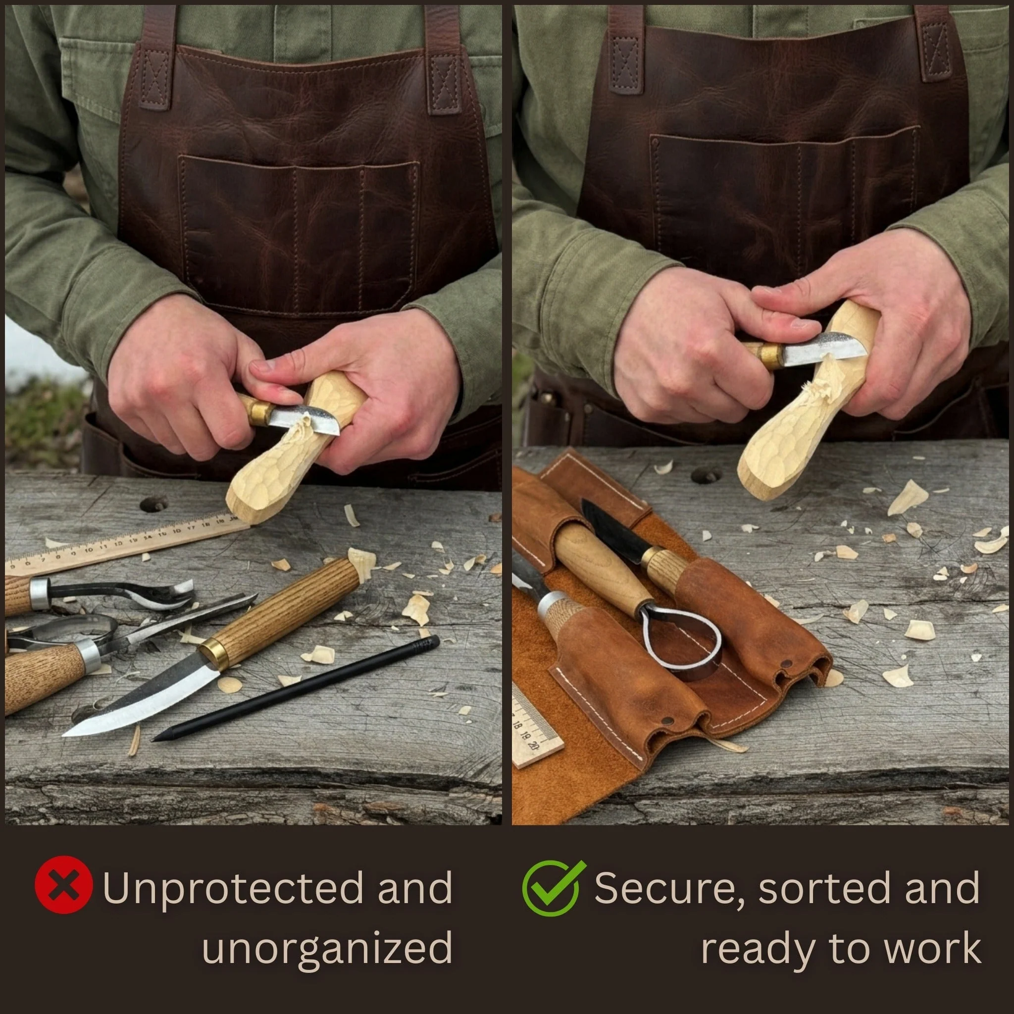 3 Pocket Leather Tool Roll - Image 2