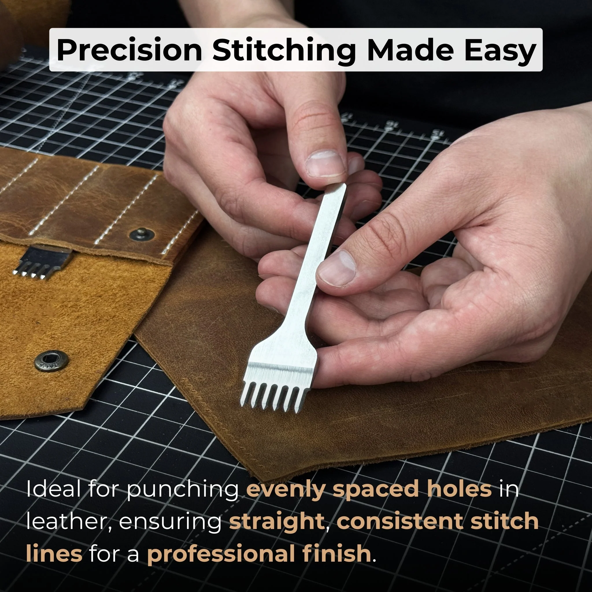 4-Piece Diamond Style Leather Pricking Iron and Leather Nylon Hammer - Image 2