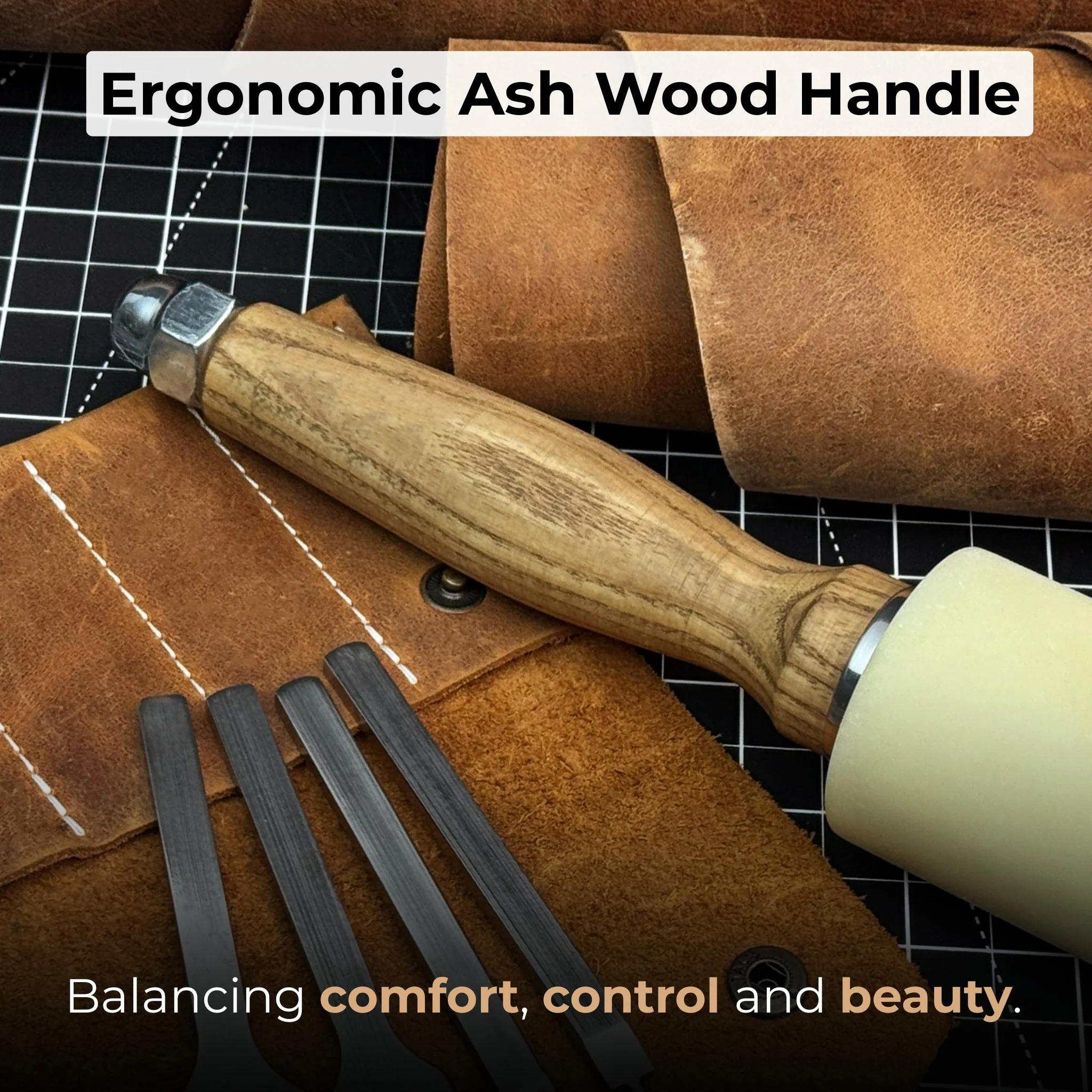 4-Piece Diamond Style Leather Pricking Iron and Leather Nylon Hammer - Image 5