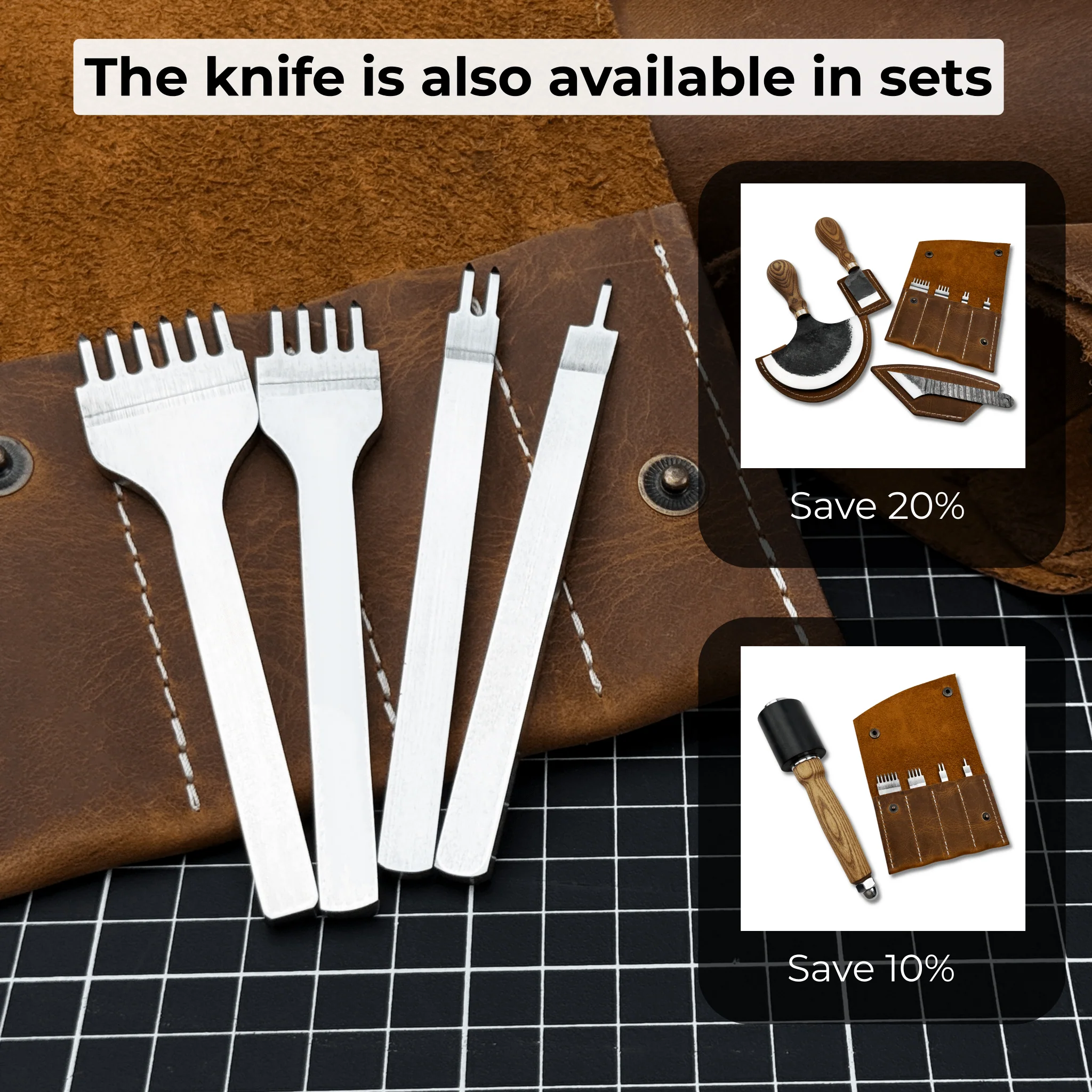 4-Piece Diamond Style Leather Pricking Iron Set, 1, 2, 4, 6 Prongs - Image 10