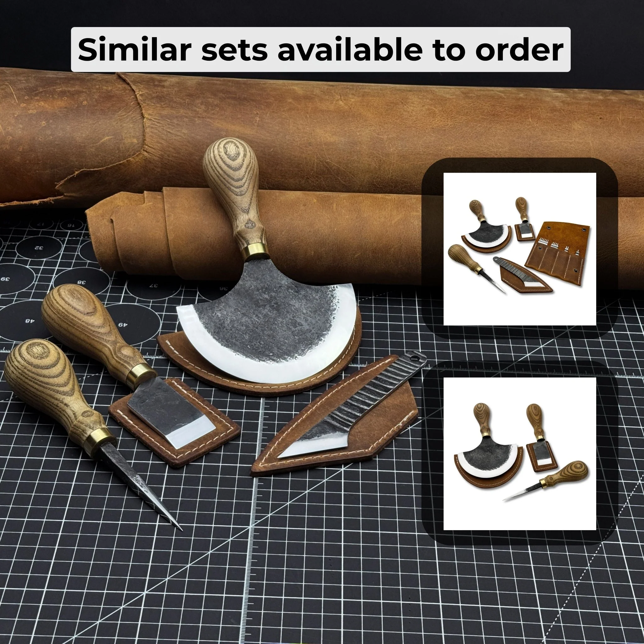 4-Piece Leather Tool Set with Leather Sheaths - Image 11