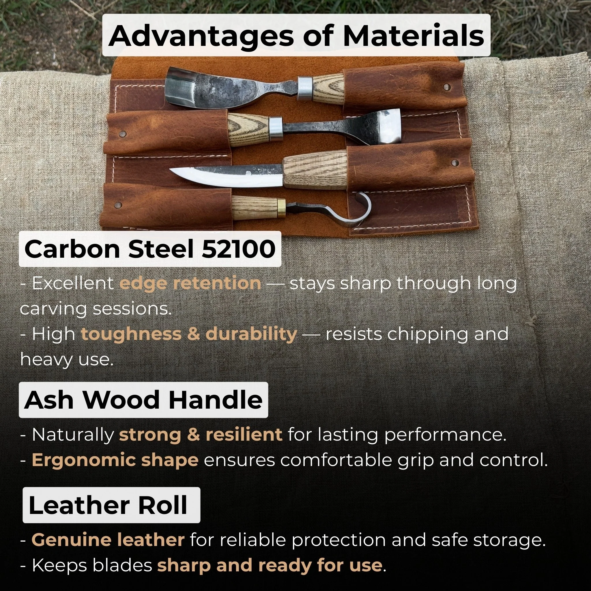 4-Piece Spoon Carving Tool Set with Leather Roll - Image 8