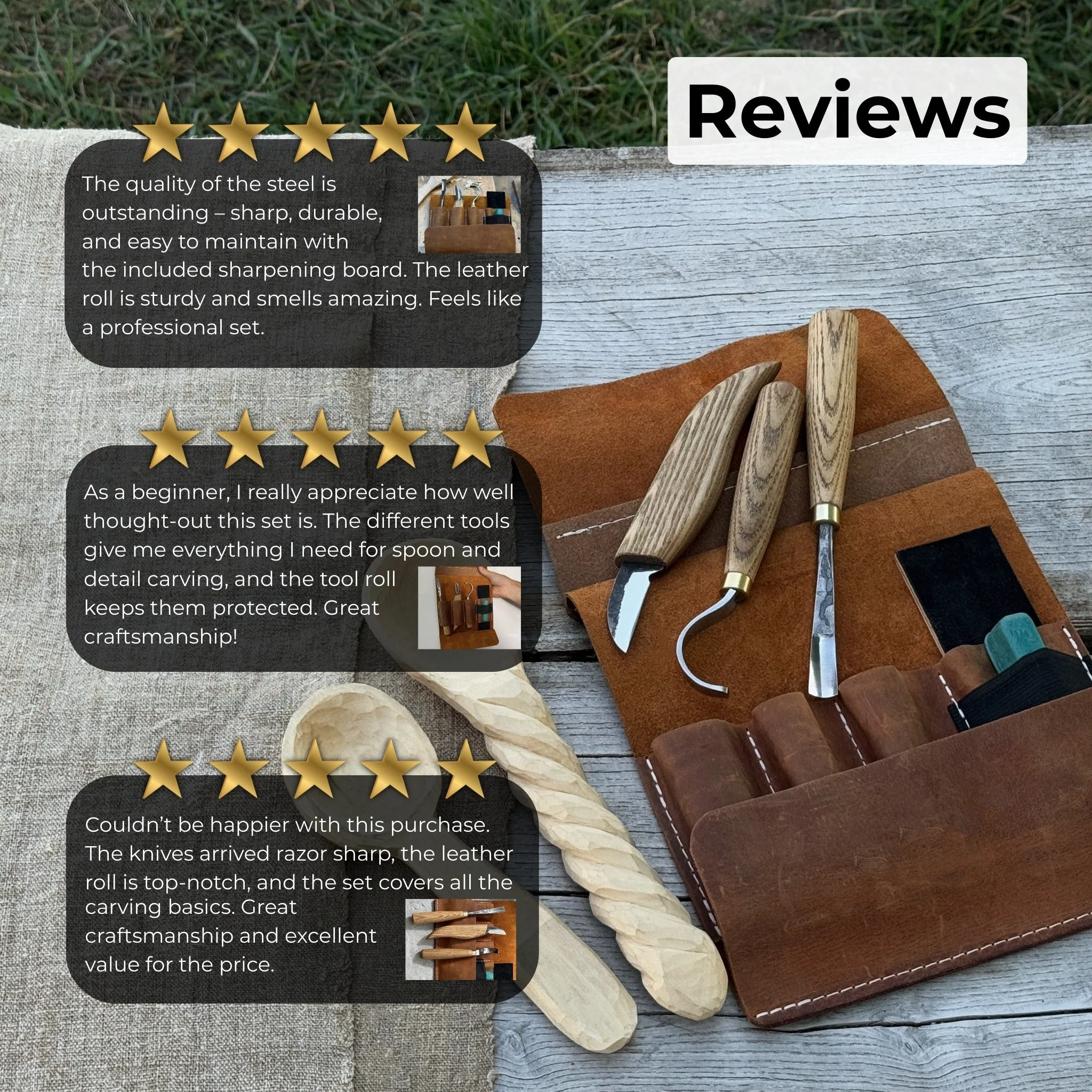 4-Piece Spoon Carving Tool Set with Sharpening Board - Image 11