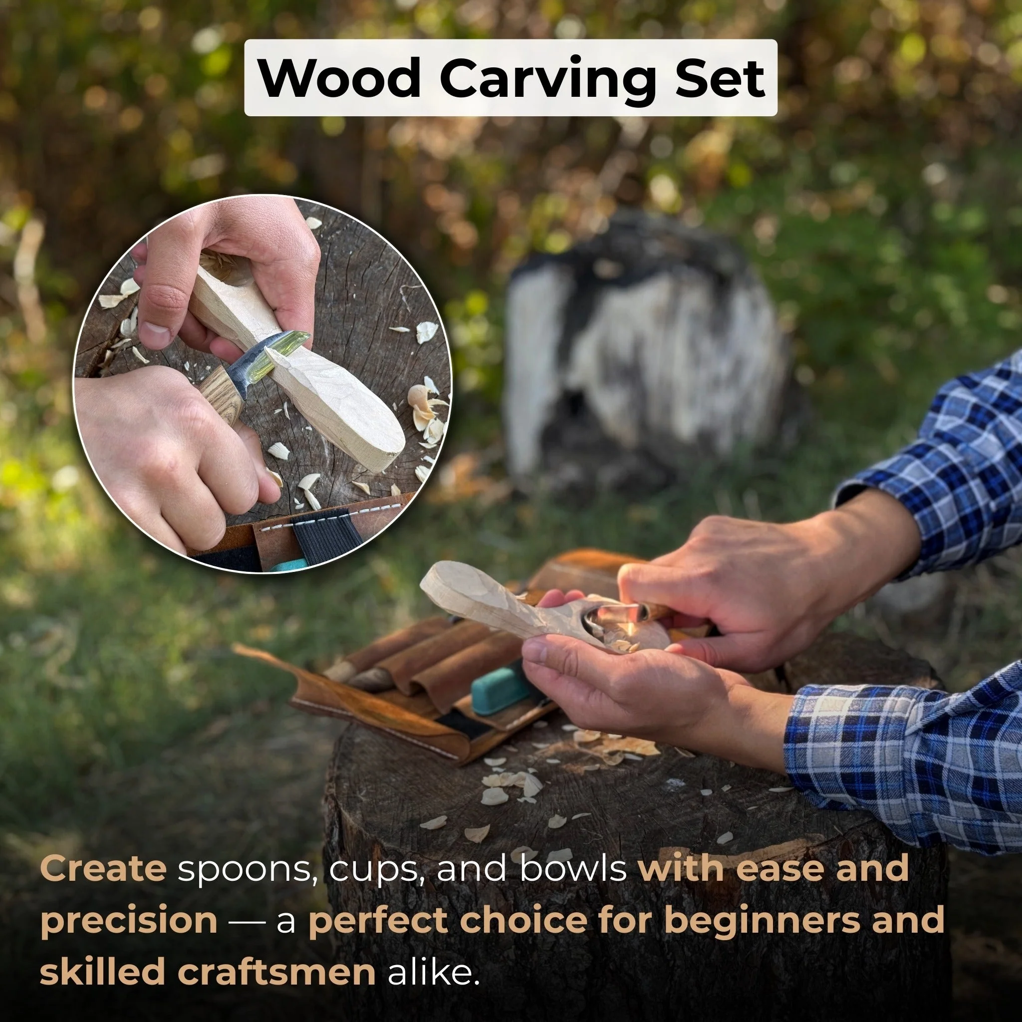 4-Piece Spoon Carving Tool Set with Sharpening Board - Image 2