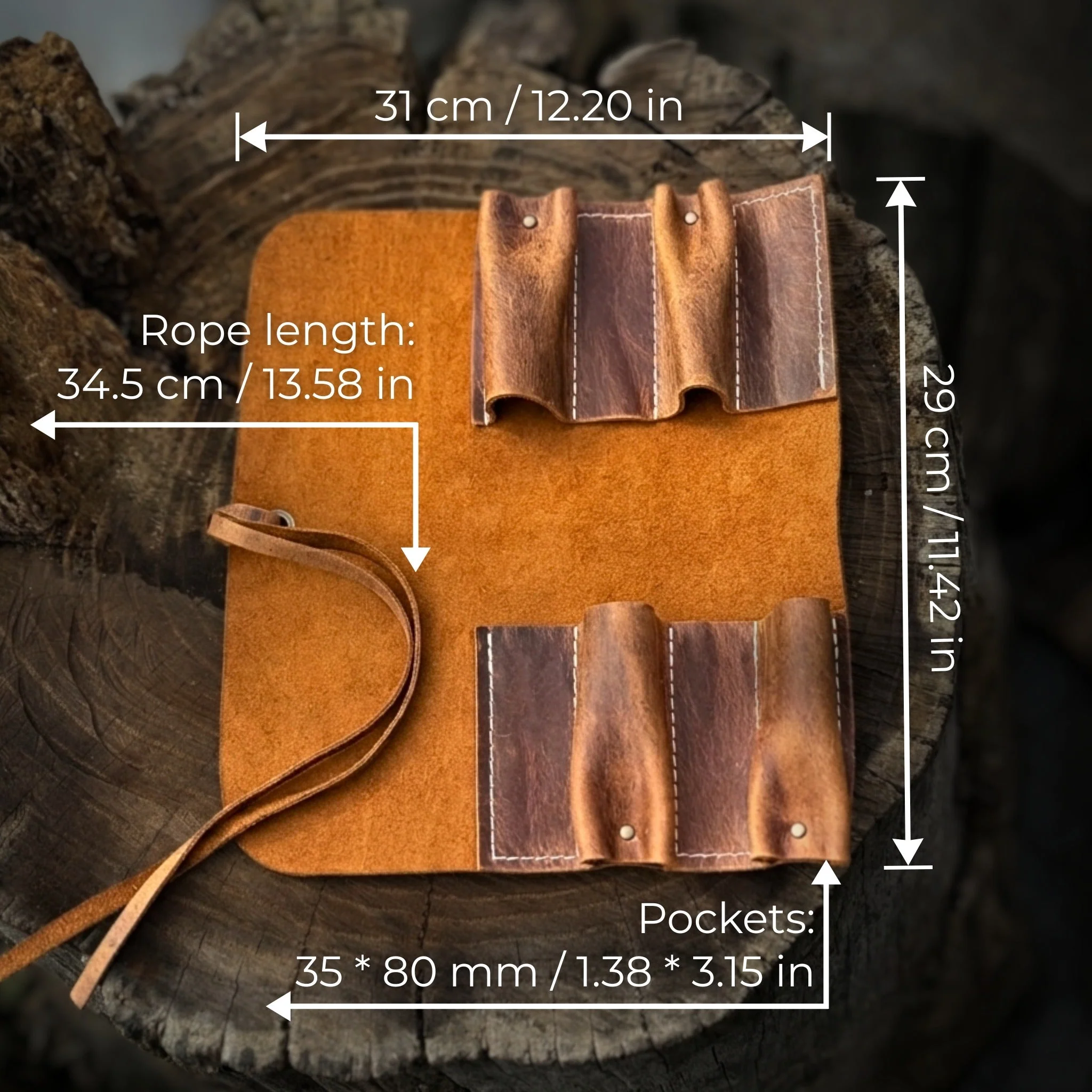 4 Pocket Leather Tool Roll - Image 4