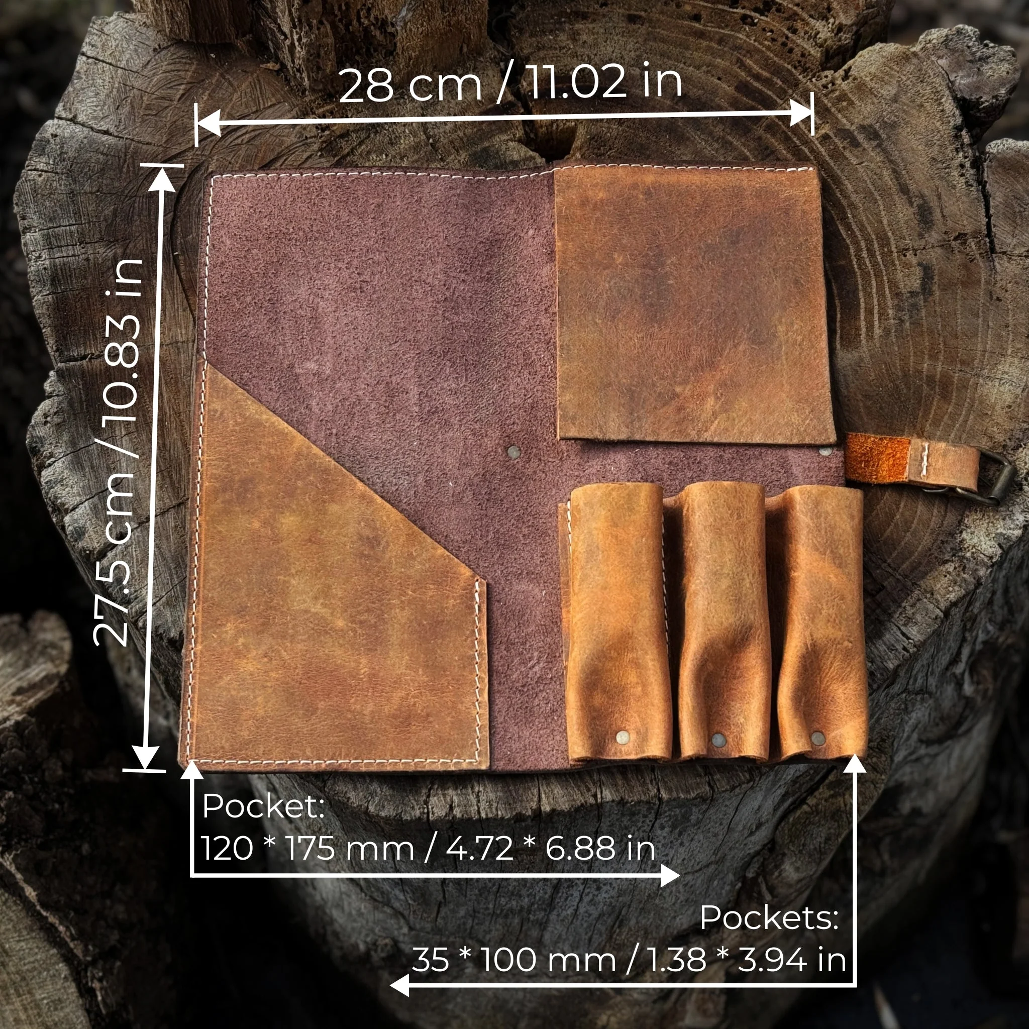 4 Pocket Leather Tool Roll for Carving Tools - Image 2
