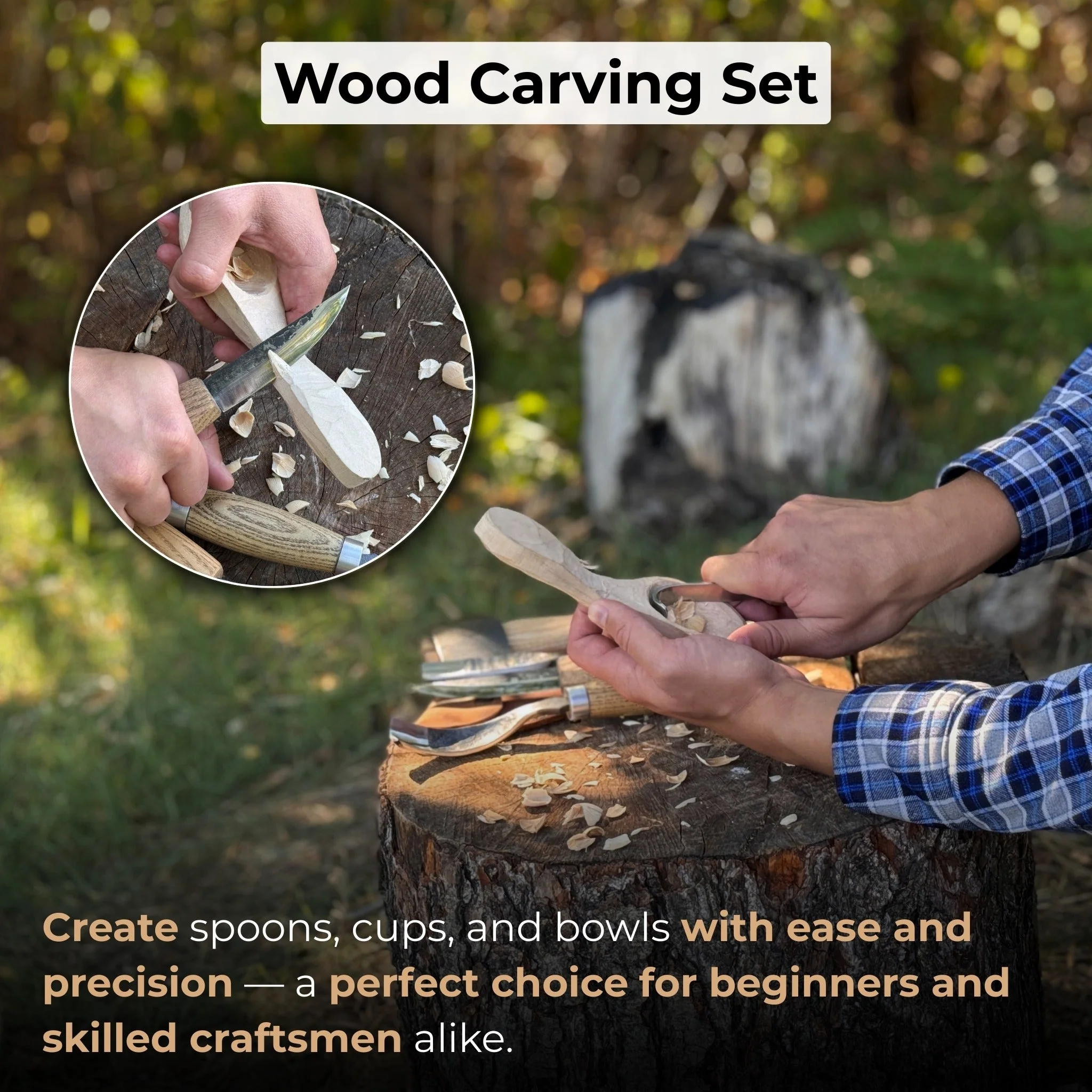 5-Piece Hand-Forged Carving Tool Set with Leather Tool Roll - Image 2