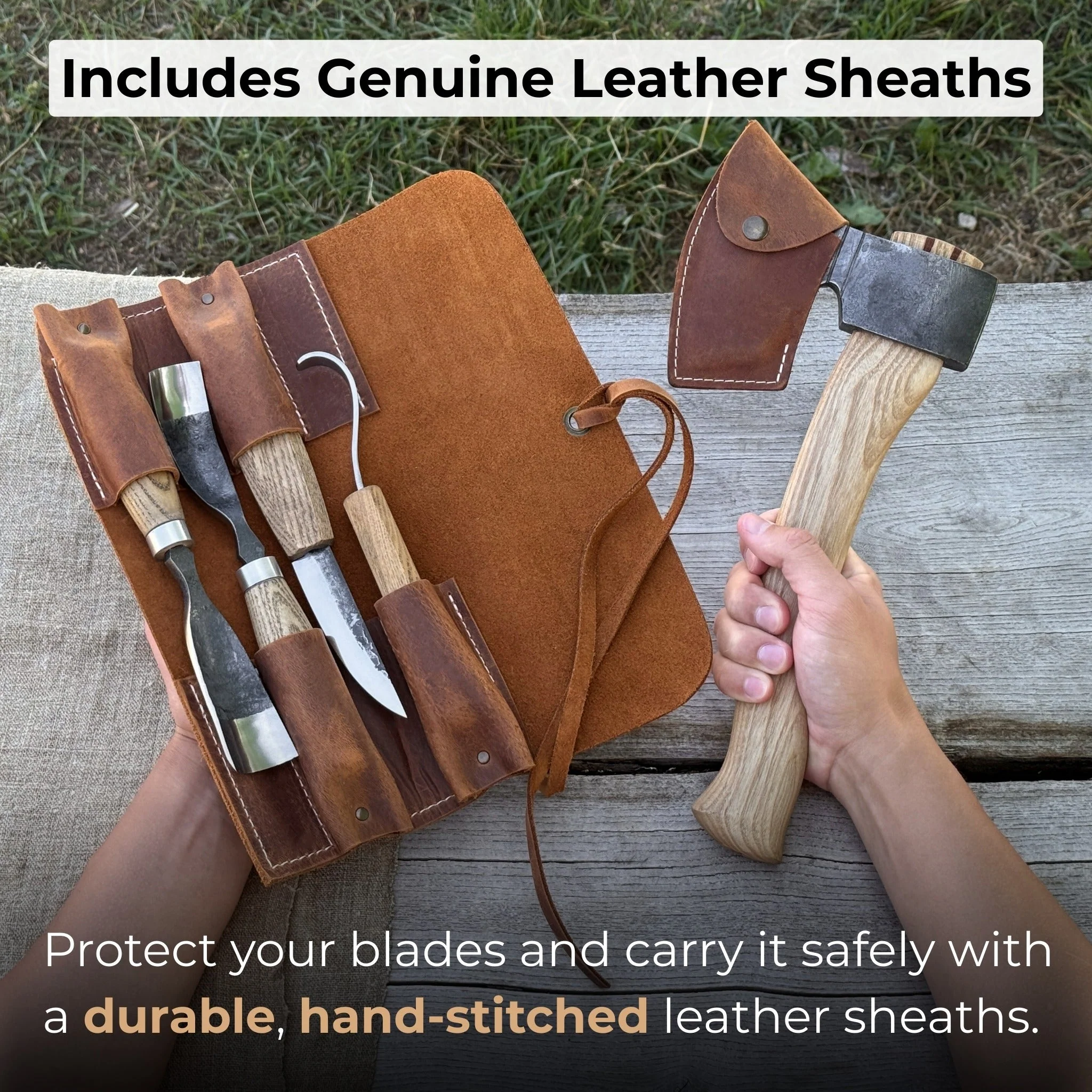5-Piece Hand-Forged Carving Tool Set with Leather Tool Roll - Image 5