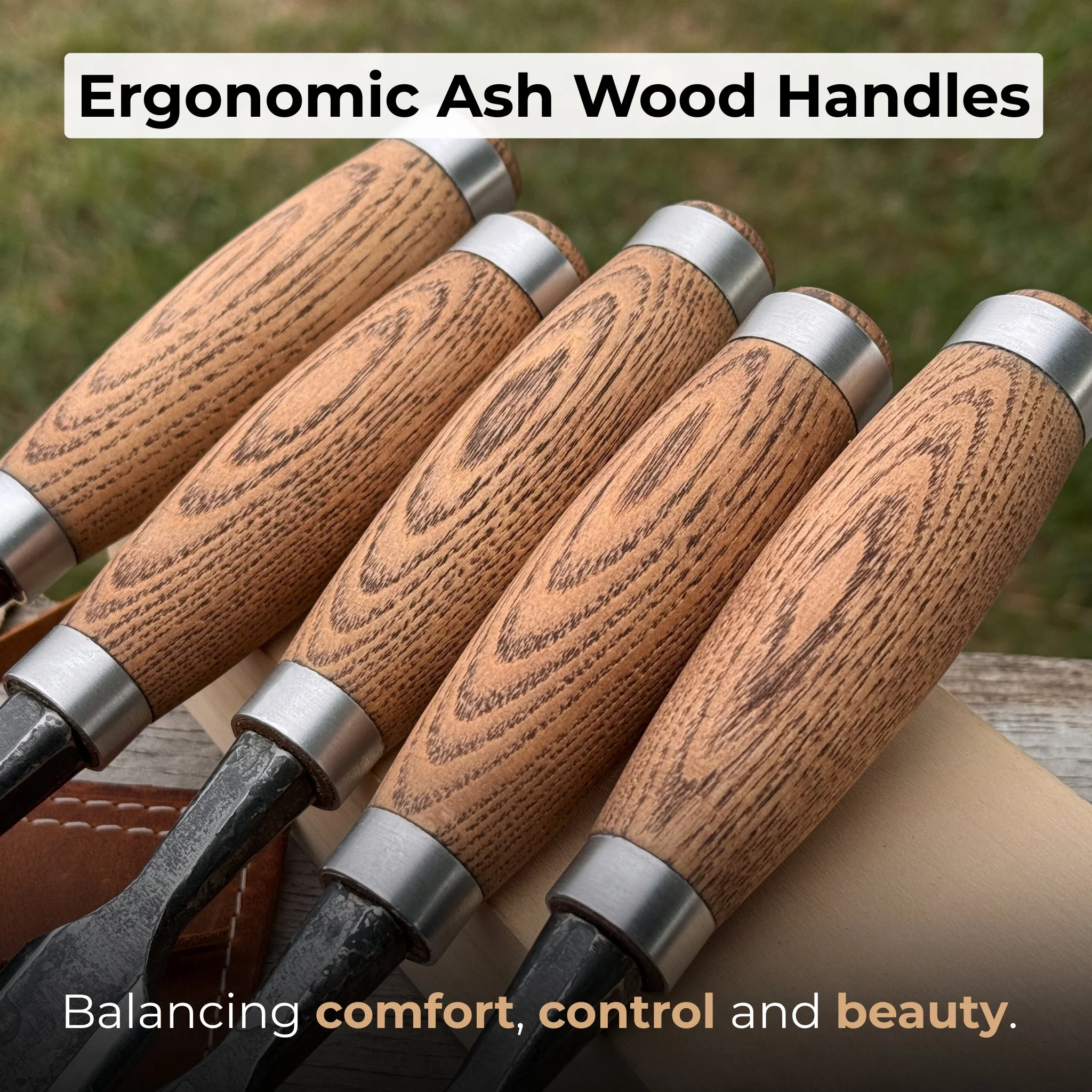 5-Piece Small Timber Framing Chisel Set with Leather Case - Image 3
