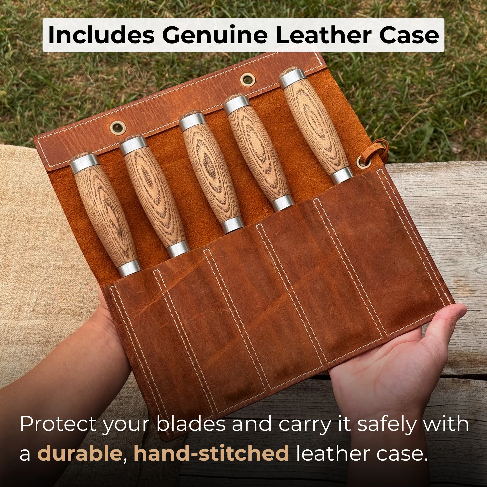 5-Piece Small Timber Framing Chisel Set with Leather Case - Image 4