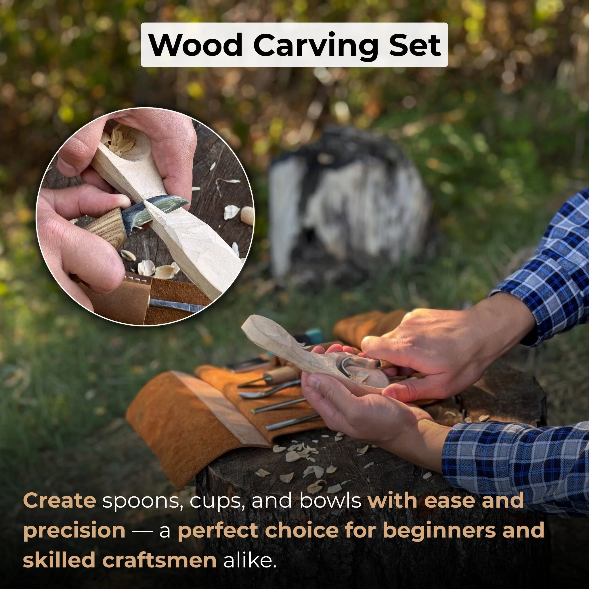 5-Piece Spoon Carving Tool Set with Leather Strop and Case - Image 2