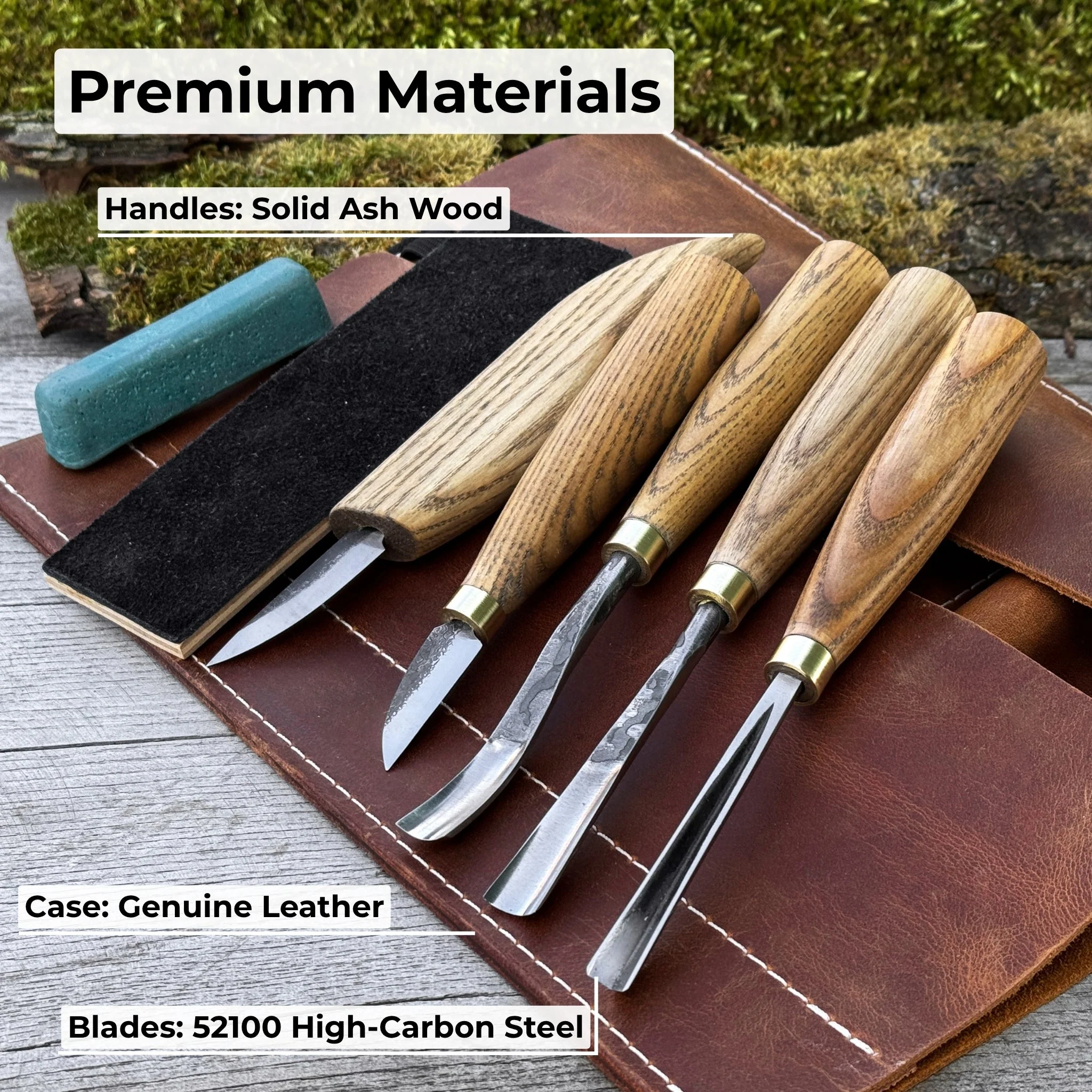 5-Piece Wood Carving Tool Set with Sharpening Board & Leather Case - Image 8