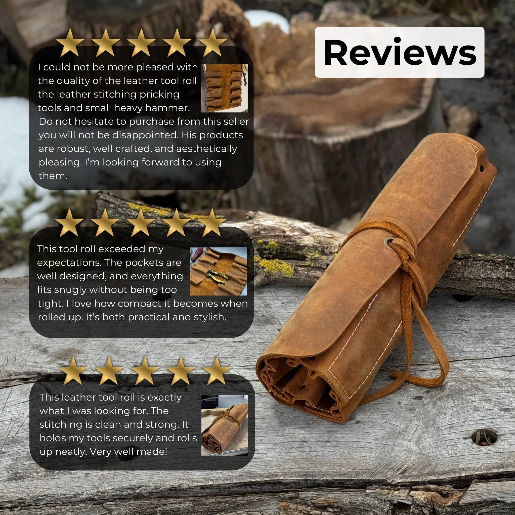 8 Pocket Leather Tool Roll - Image 11
