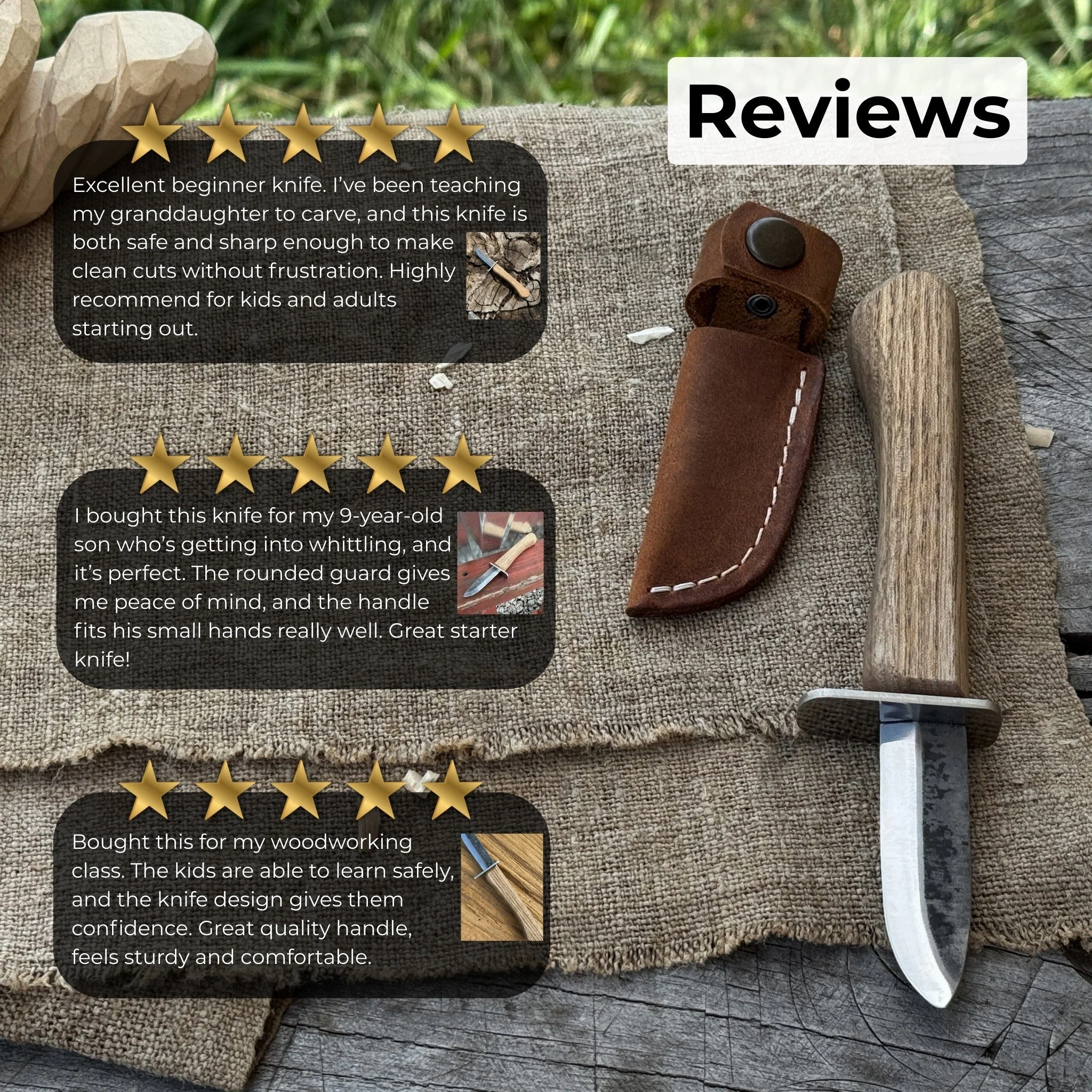Beginner’s Woodcarving Knife with Leather Sheath, 6 cm (2.36 inches) - Image 10