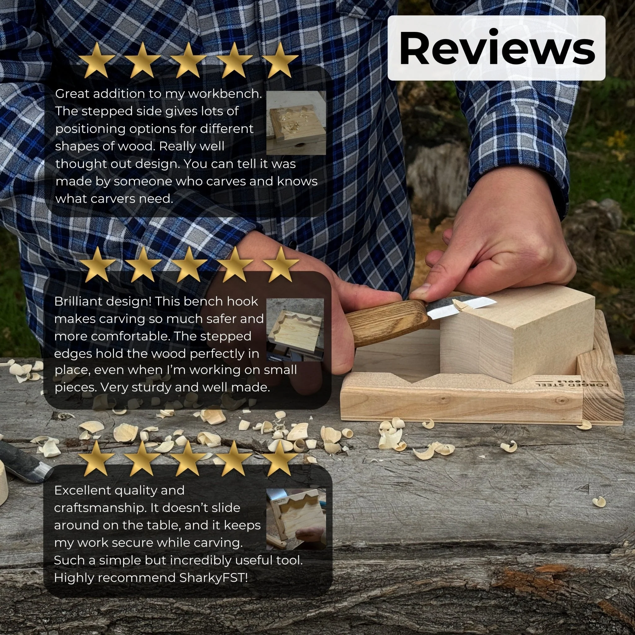 Bench Hook for Wood Carving and Chiseling – Handcrafted Wooden Work Support - Image 6