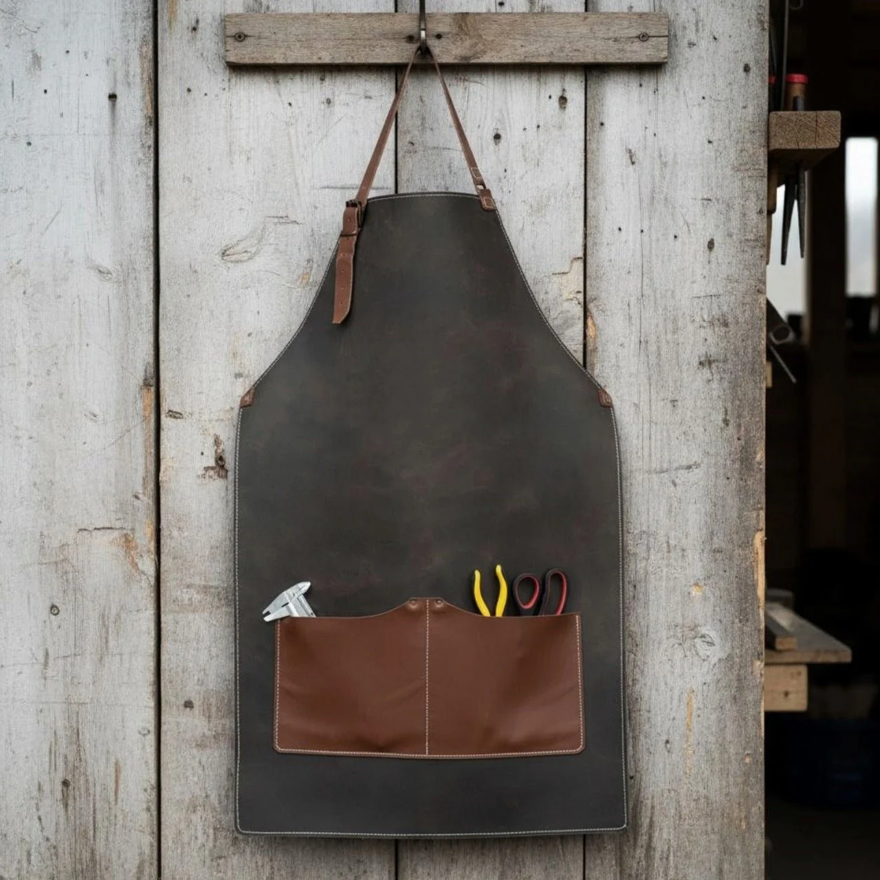 Black Leather Apron with Adjustable Straps and Pockets - Image 11