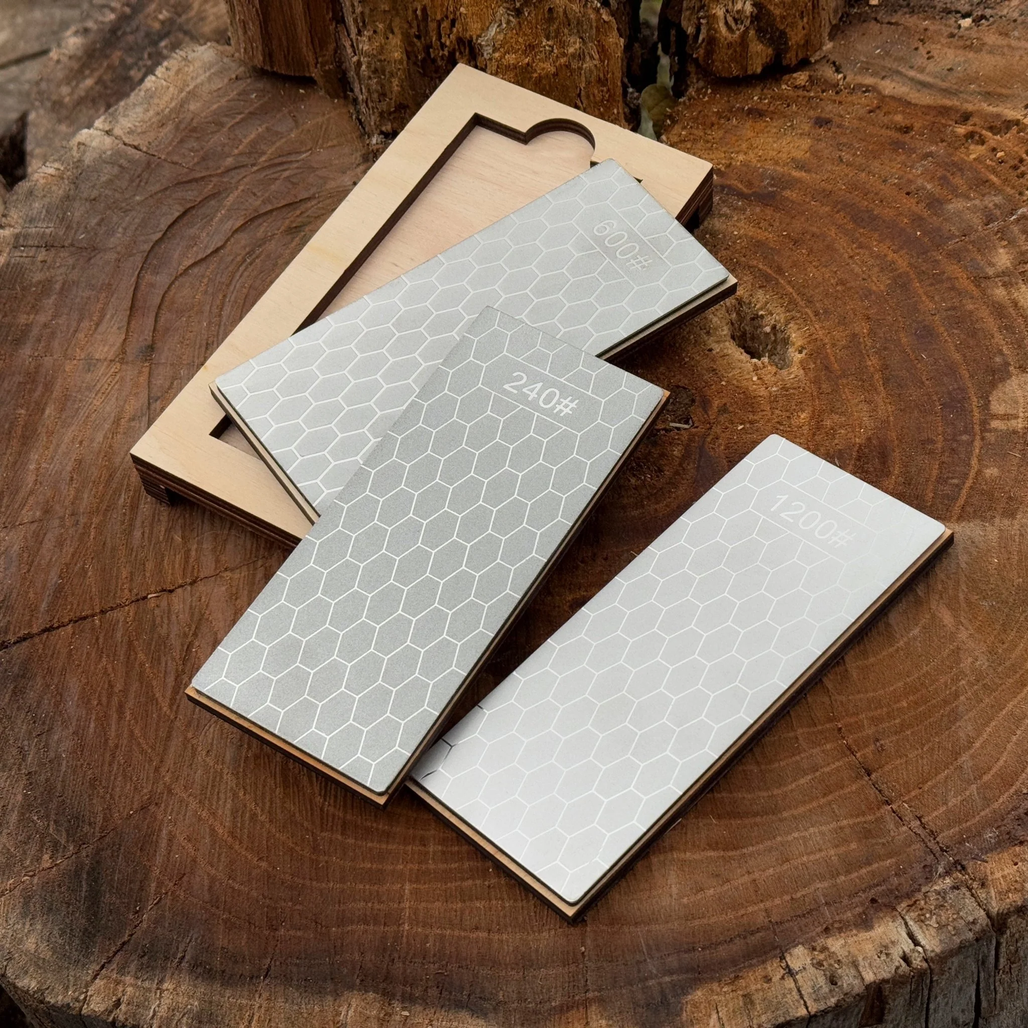 Diamond Sharpening Stone Set with Wooden Stand – 240 / 600 / 1200 Grit - Image 5