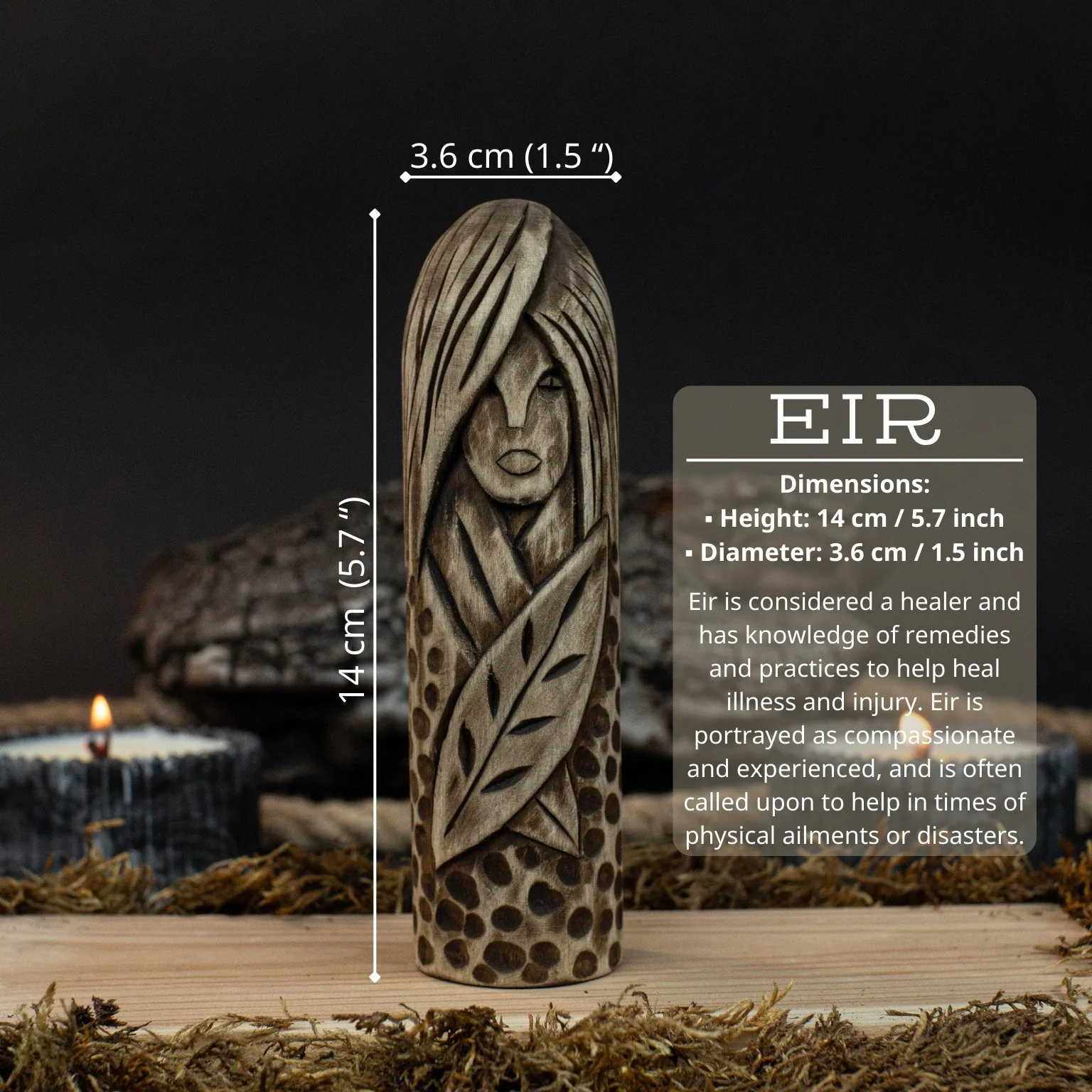 Eir Wooden Figurine – 14 cm (5.7 inch) Hand-Carved Norse Goddess of Healing - Image 5