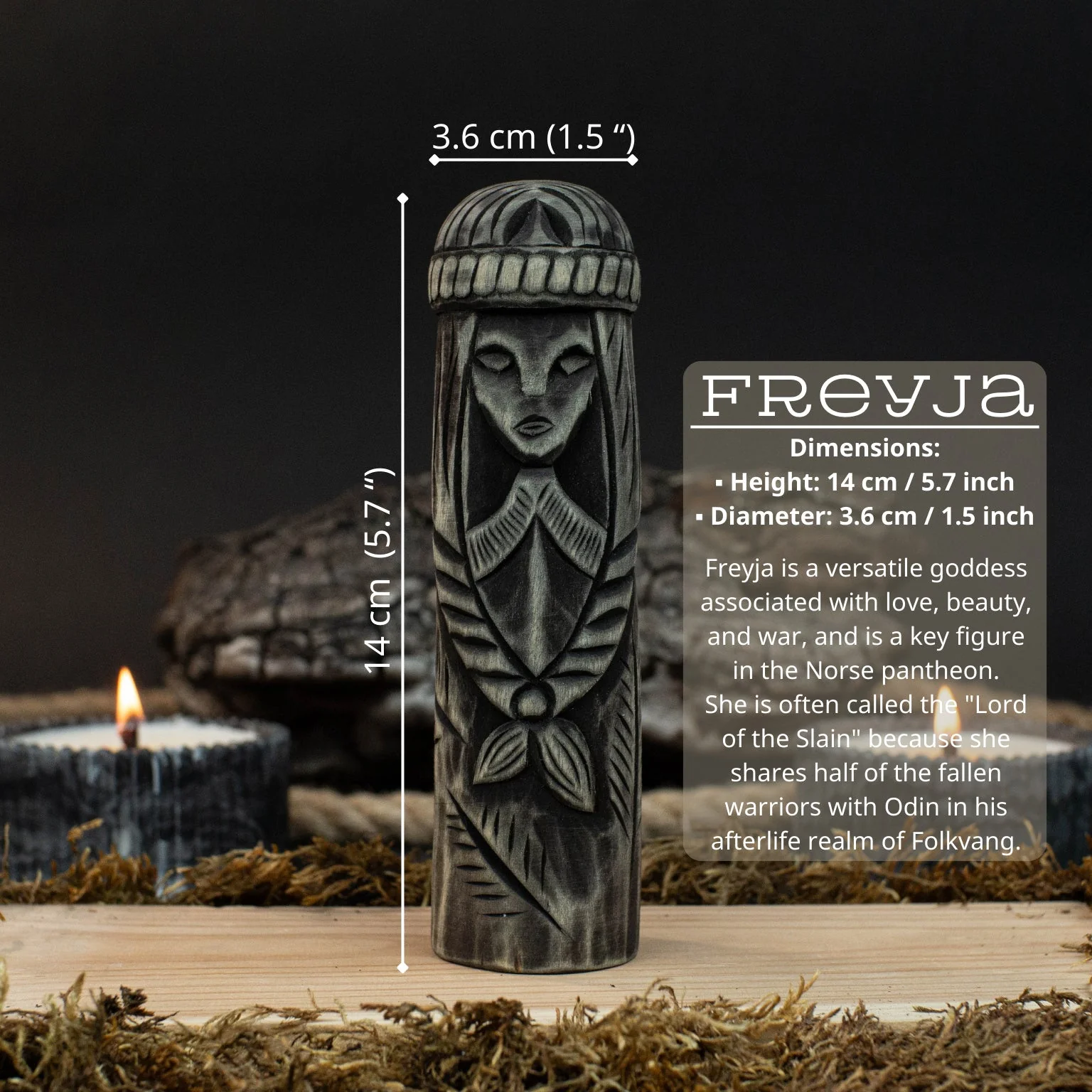 Hand-Carved Freyja Figurine – 14 cm (5.7 inches) Wooden Scandinavian Goddess Statue - Image 5