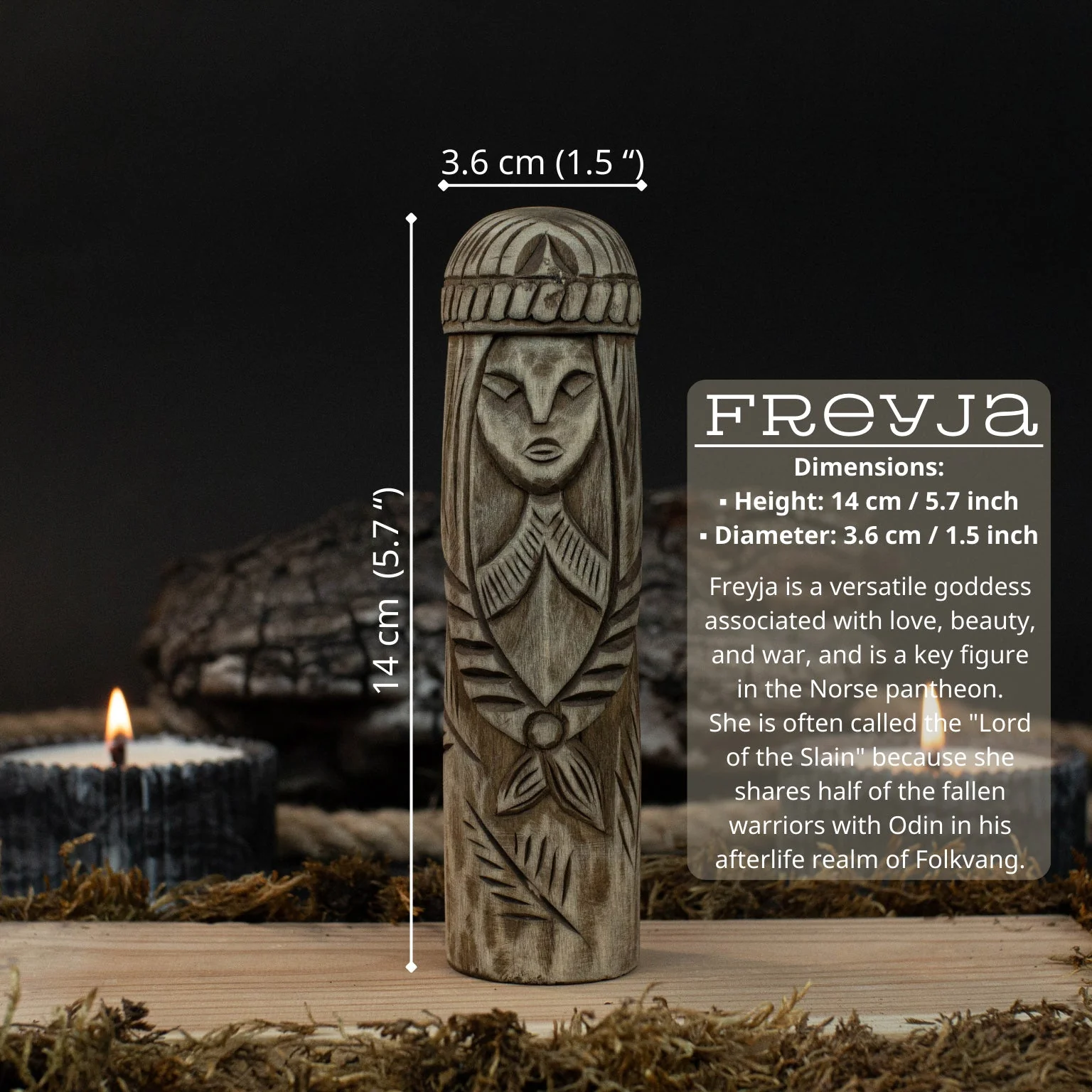 Hand-Carved Freyja Statue – 14 cm (5.7 inch) Wooden Norse Goddess Altar Figurine - Image 5