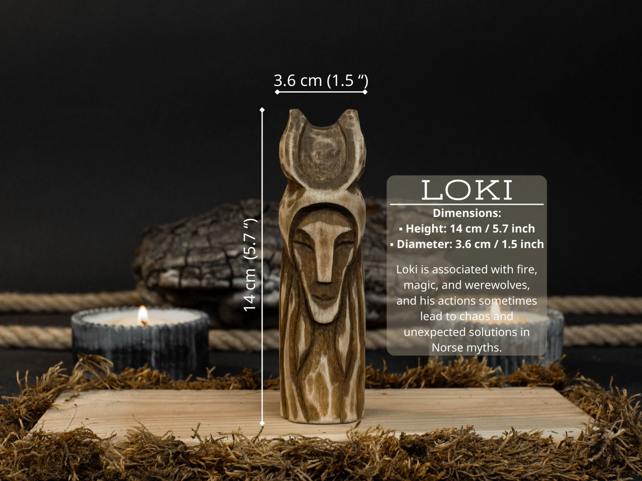 Hand-Carved Loki Figurine – 14 cm (5.7 inches) Wooden Norse God of Mischief Statue - Image 5