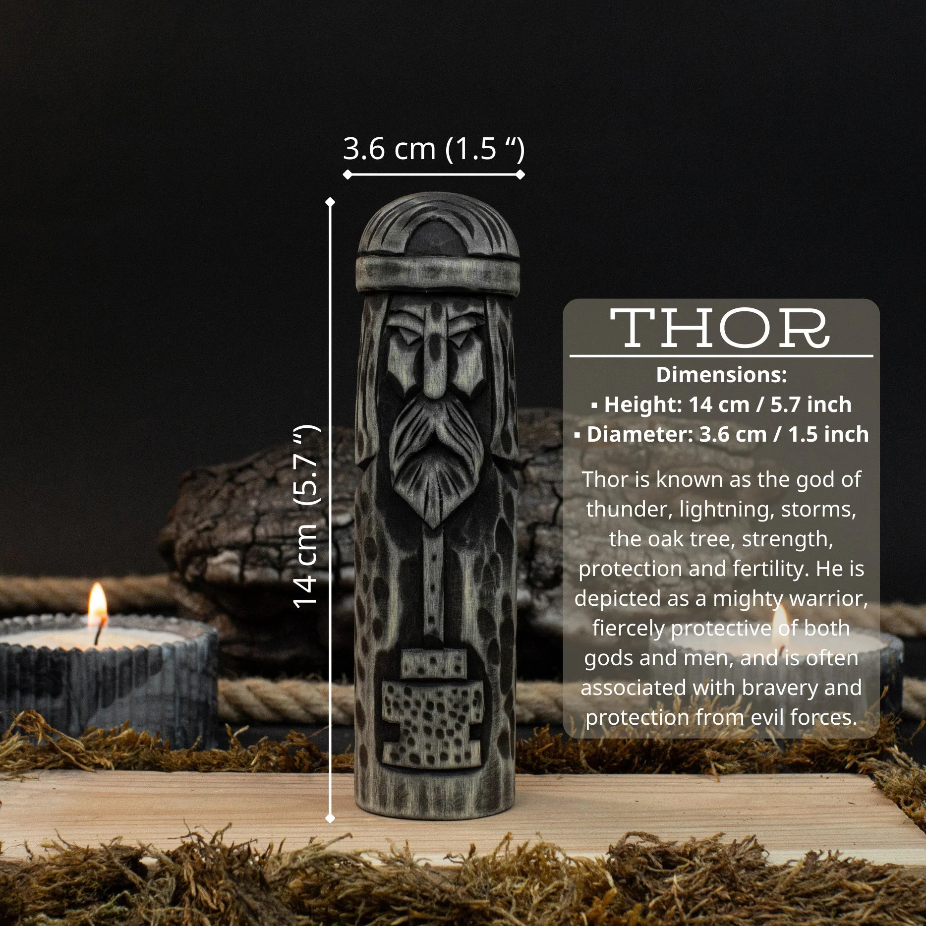 Hand-Carved Thor Figurine – 14 cm (5.7 inches) Wooden Scandinavian God Statue - Image 5