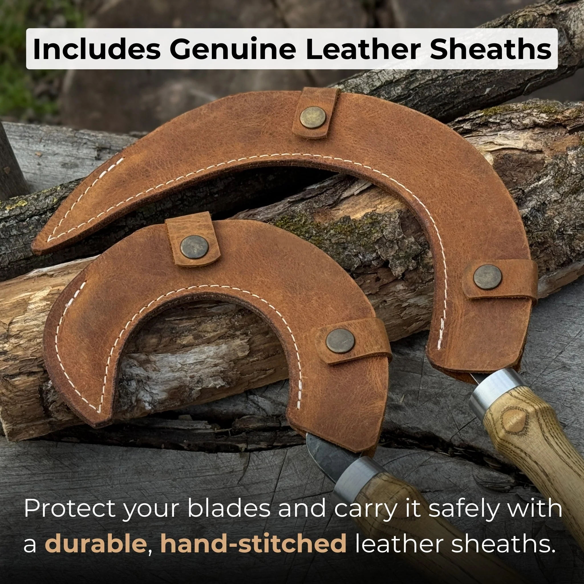 Hand-Forged 2-Piece Sickle Set with Leather Sheaths - Image 4