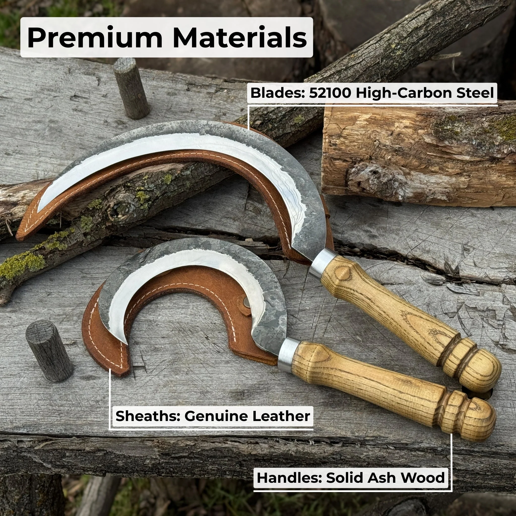 Hand-Forged 2-Piece Sickle Set with Leather Sheaths - Image 6