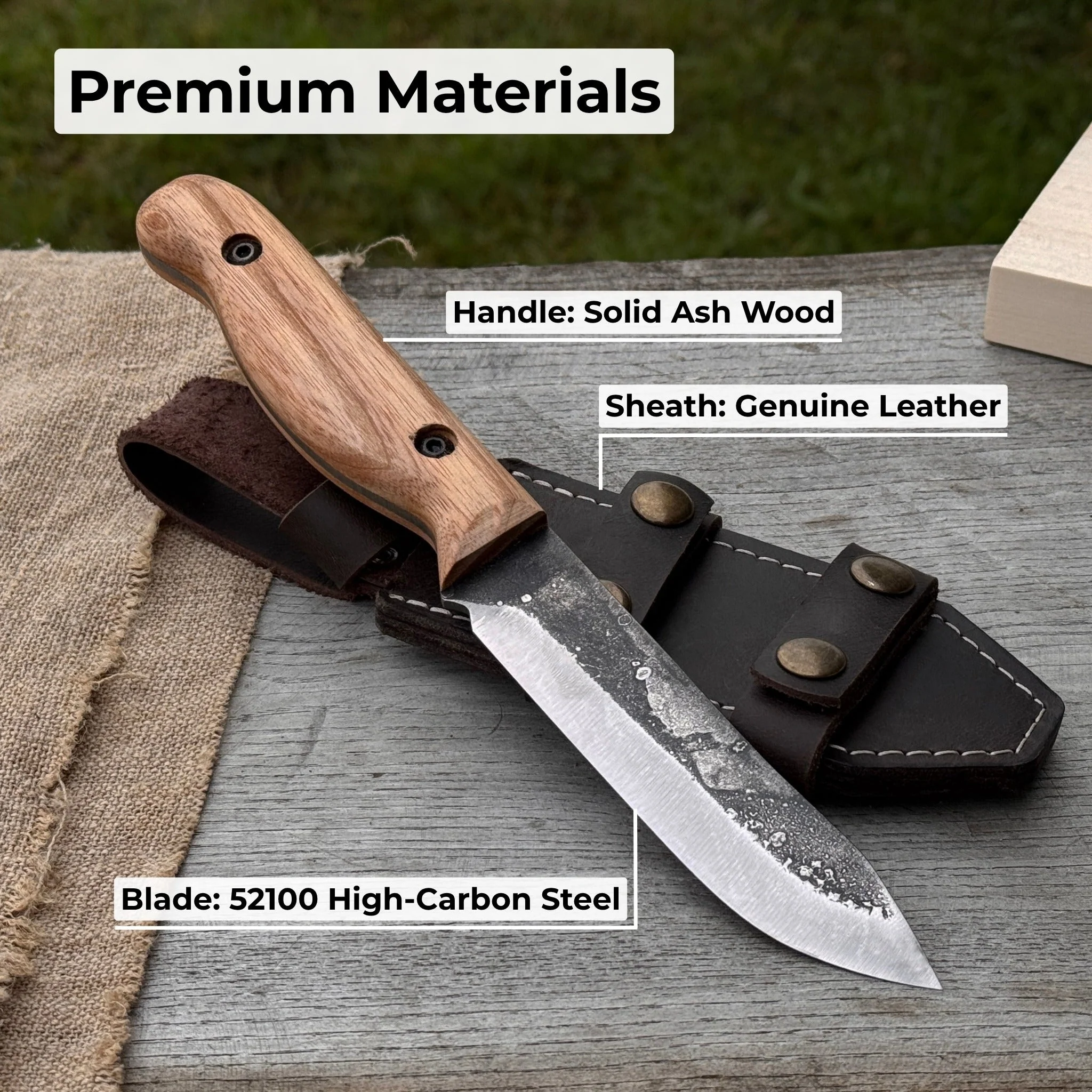 Hand-Forged Bushcraft Knife, 10 cm (3.9 in) Blade with Leather Sheath - Image 6