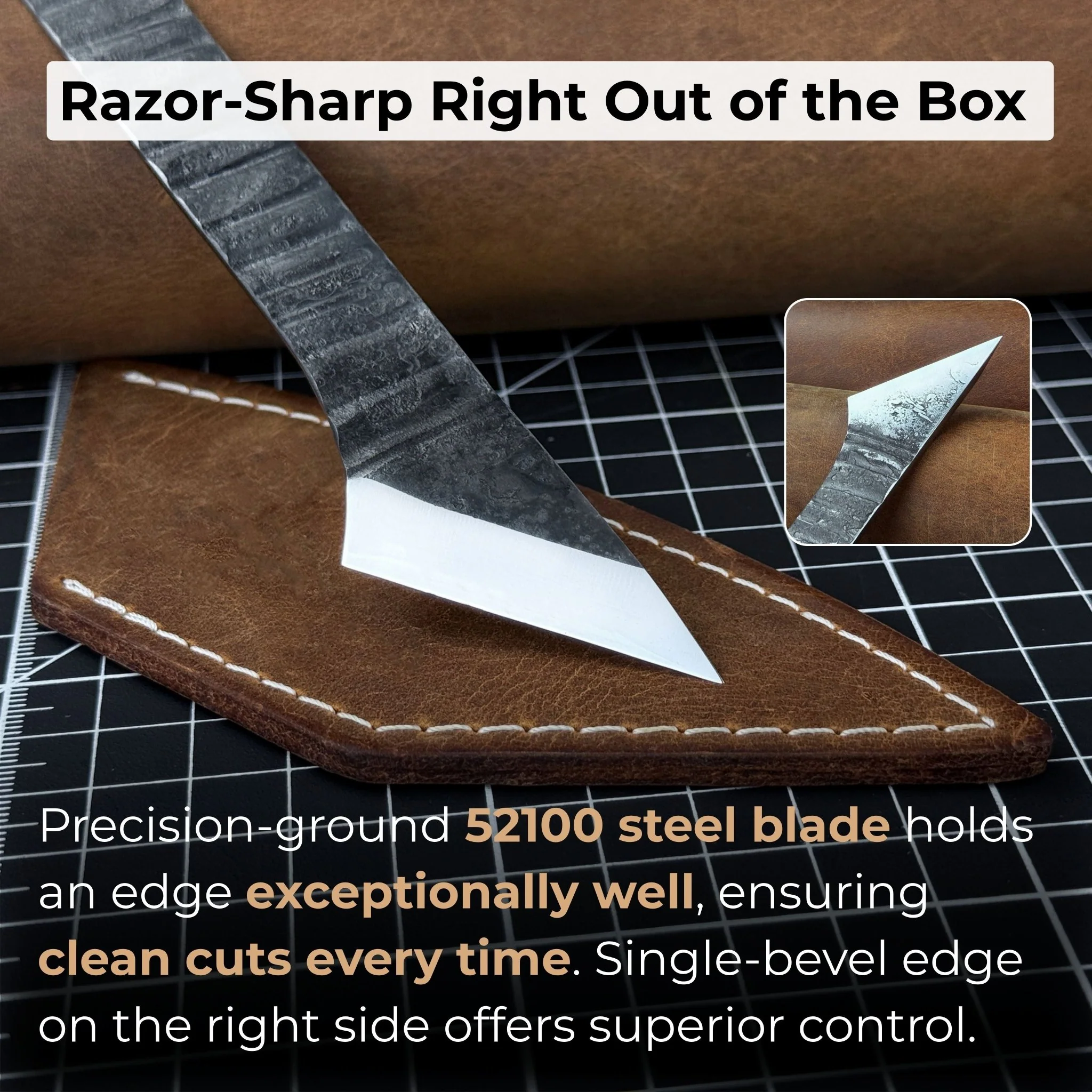 Hand-Forged Kiridashi Knife, 14 cm (5.51 inches) with Leather Sheath - Image 3