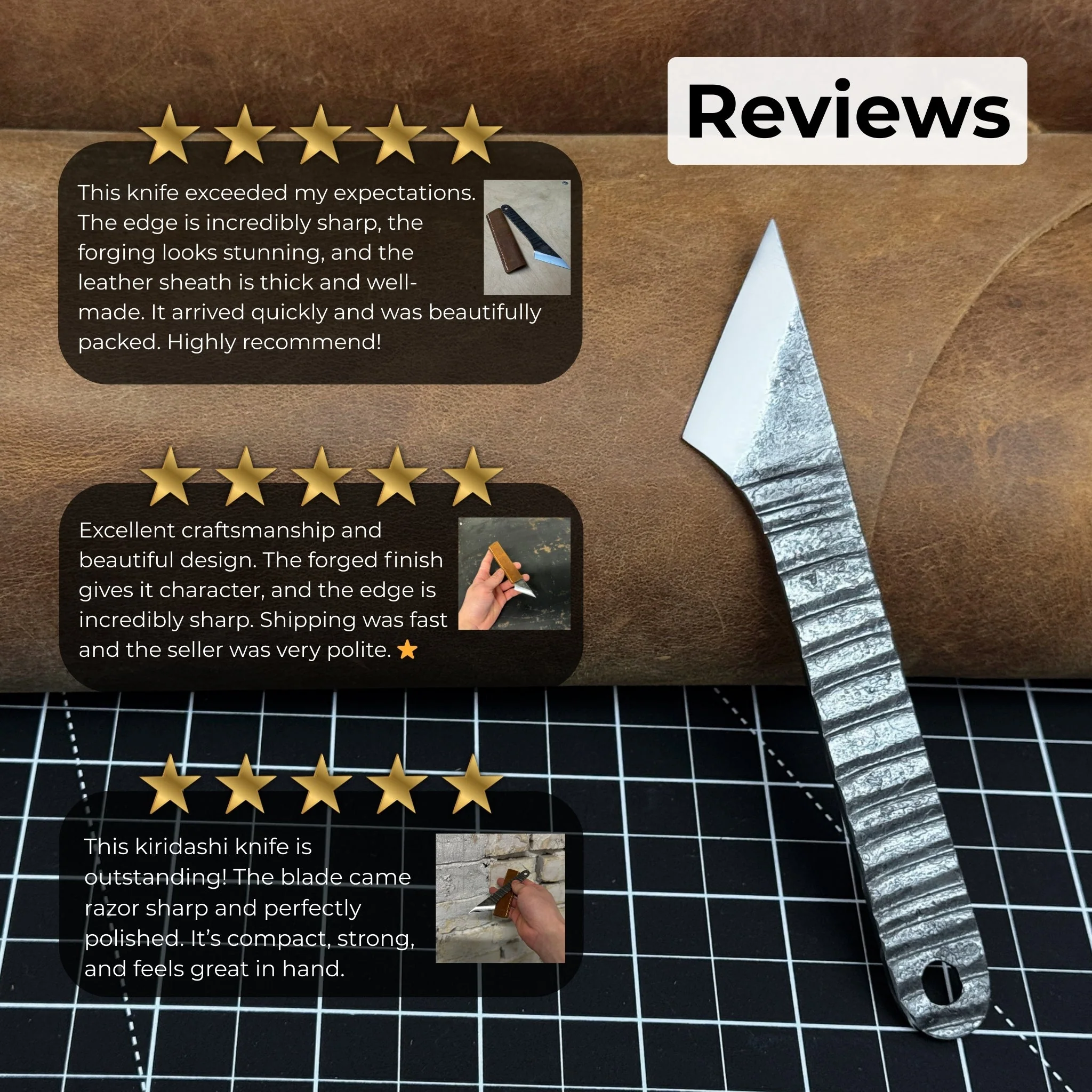 Hand-Forged Kiridashi Knife - Razor-Sharp Carbon Steel Blade with Leather Sheath - Image 10
