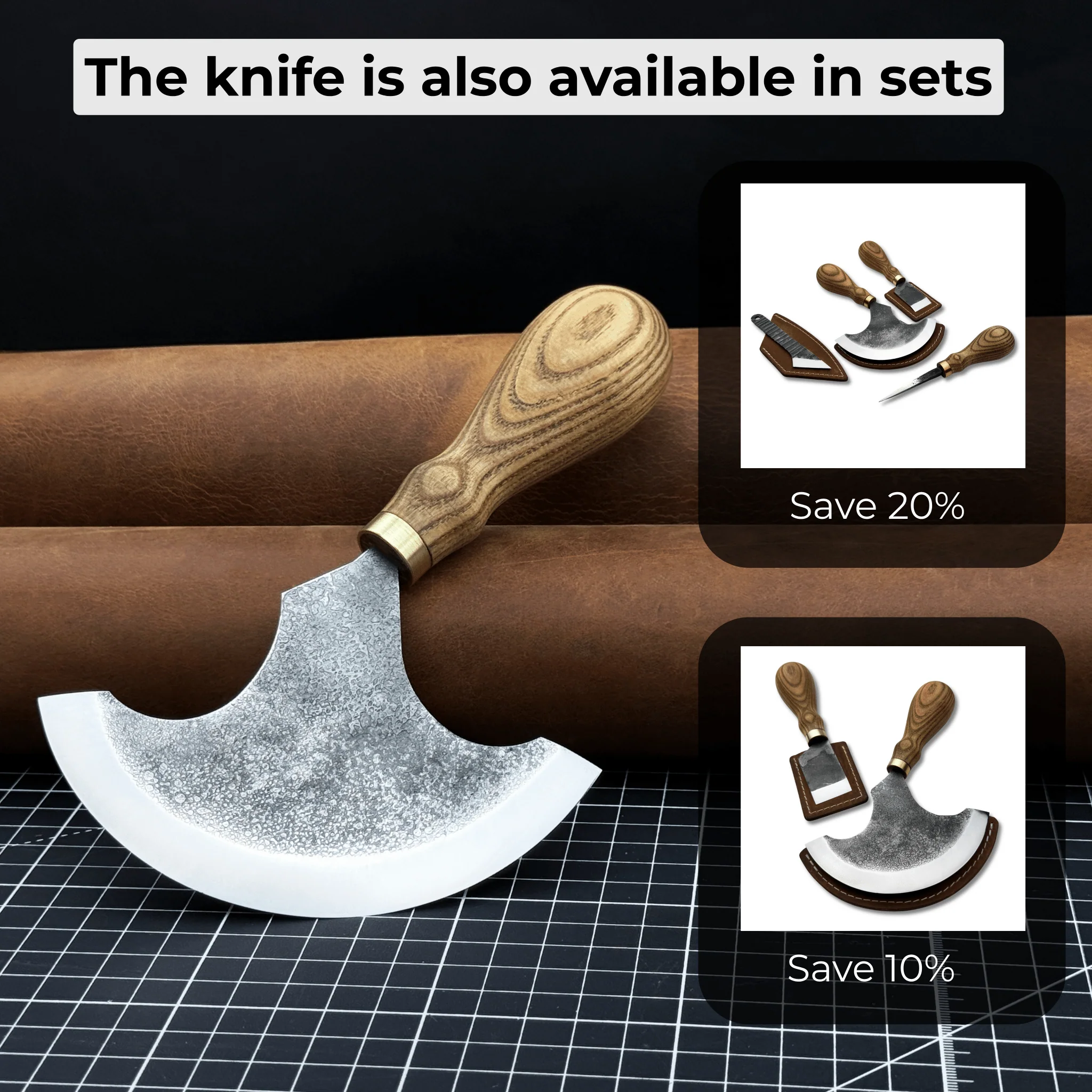 Large Leather Round Knife, 12.5 cm (4.9 inches) - Image 11