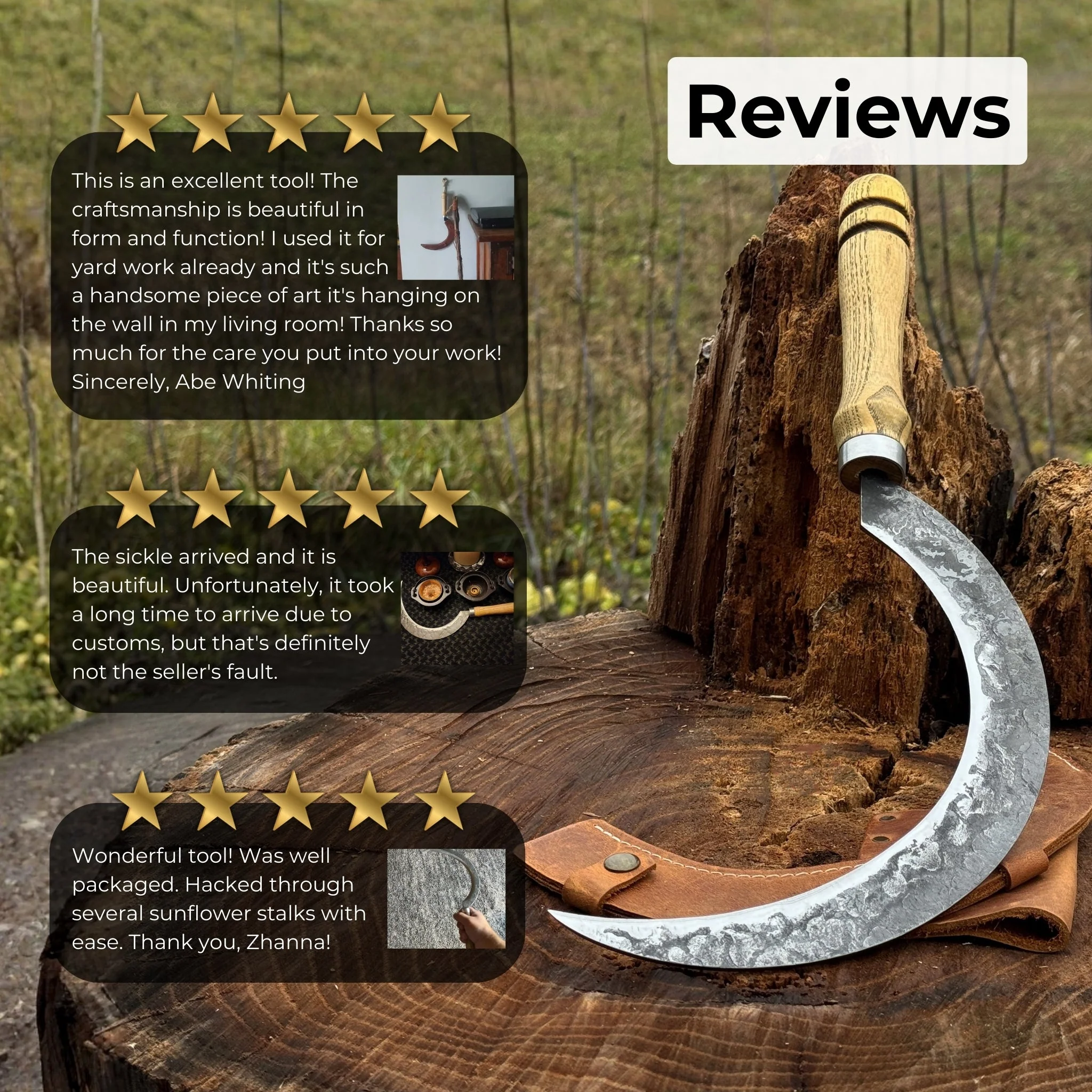 Hand-Forged Large Sickle, ⌀19 cm (7.5 inches) Blade, Leather Belt Attachment - Image 10