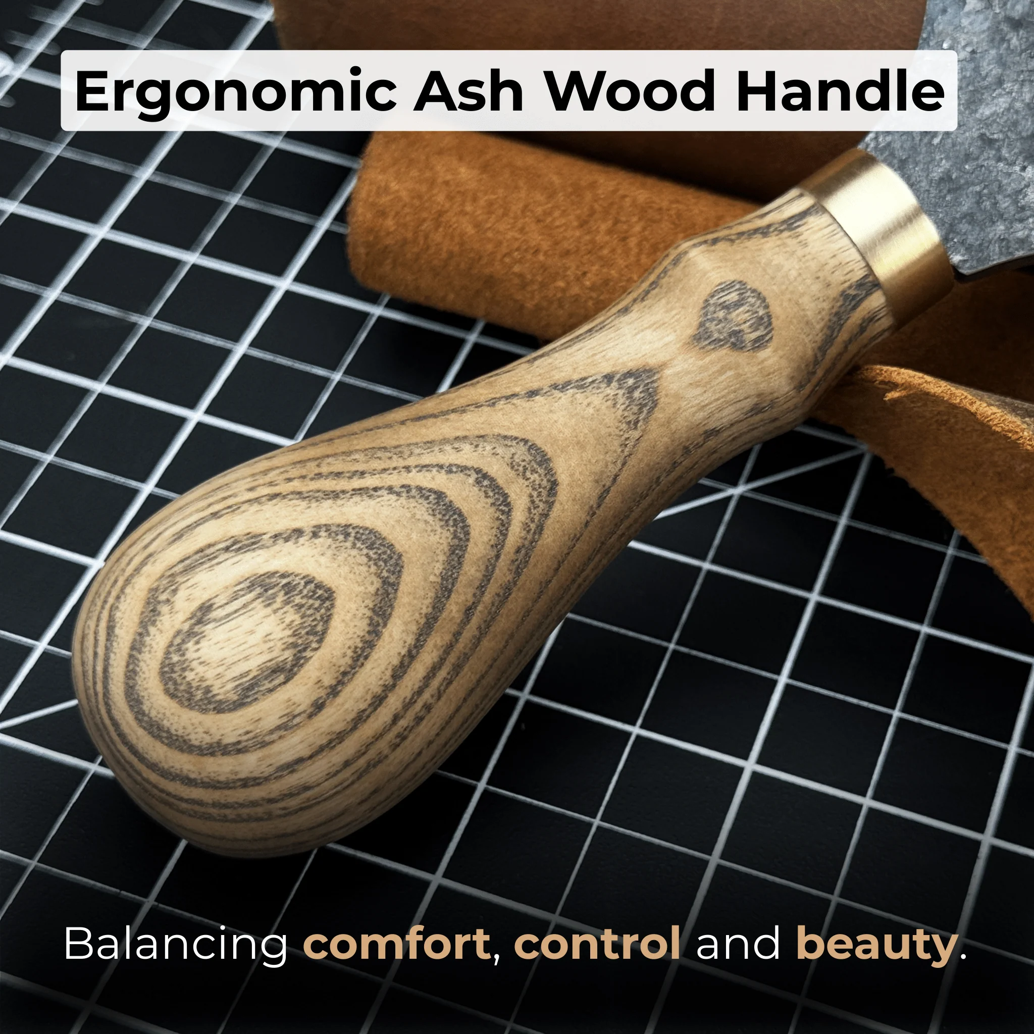 Leather Round (Half Moon) Knife, 10.5 cm (4.1 inches) - Image 4