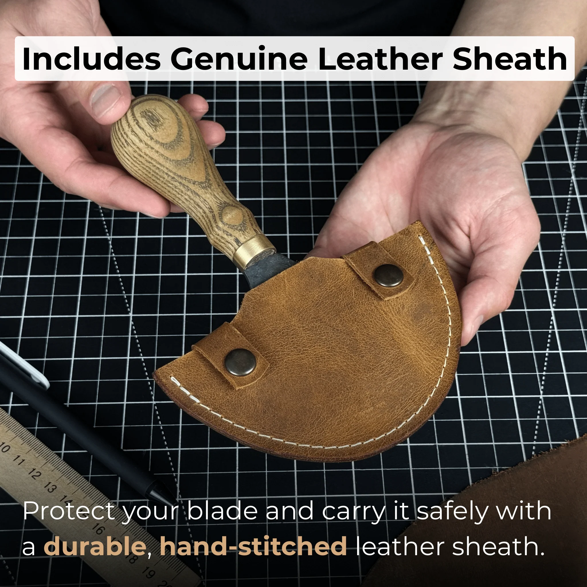 Leather Round (Half Moon) Knife, 10.5 cm (4.1 inches) - Image 5