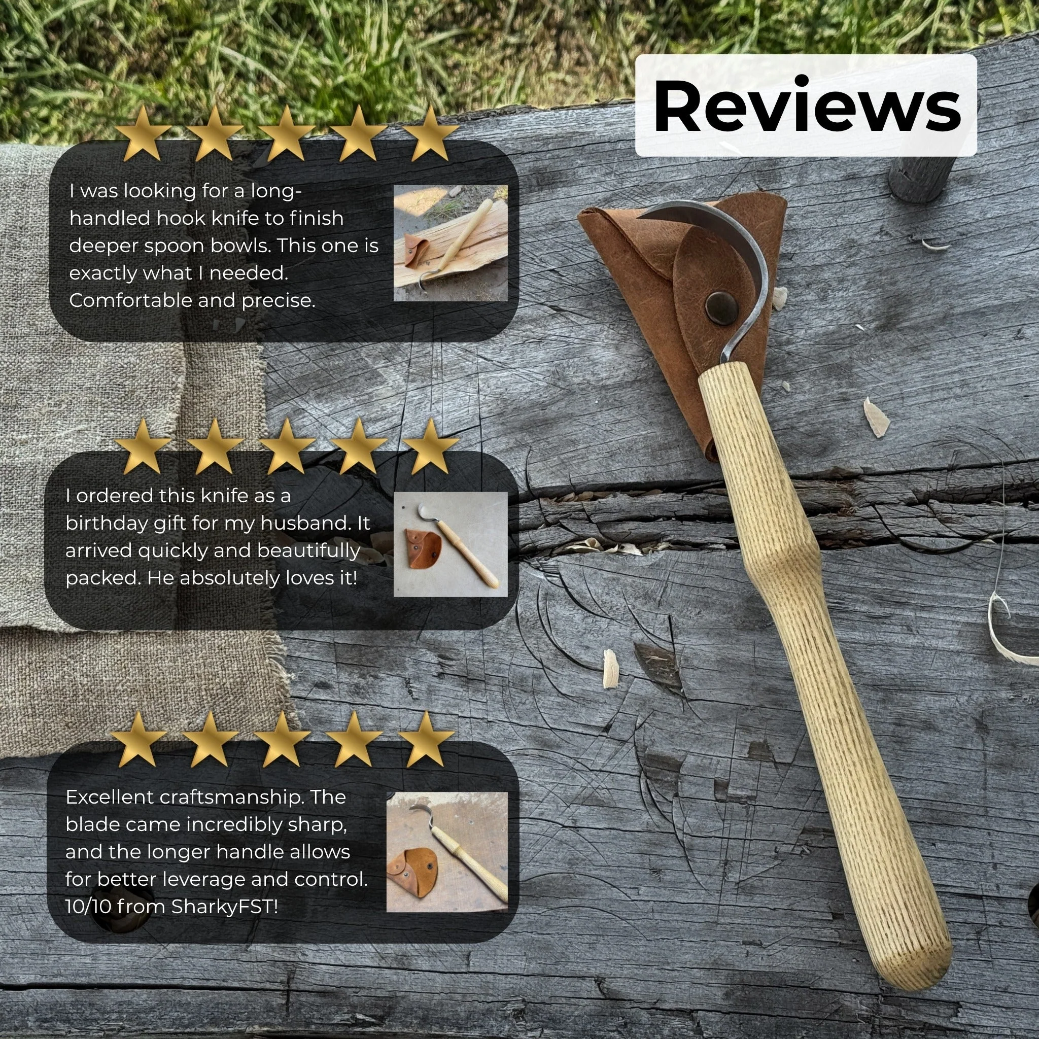 Large Hook Knife for Spoon Carving, ⌀6 cm (2.4 inches) - Image 10
