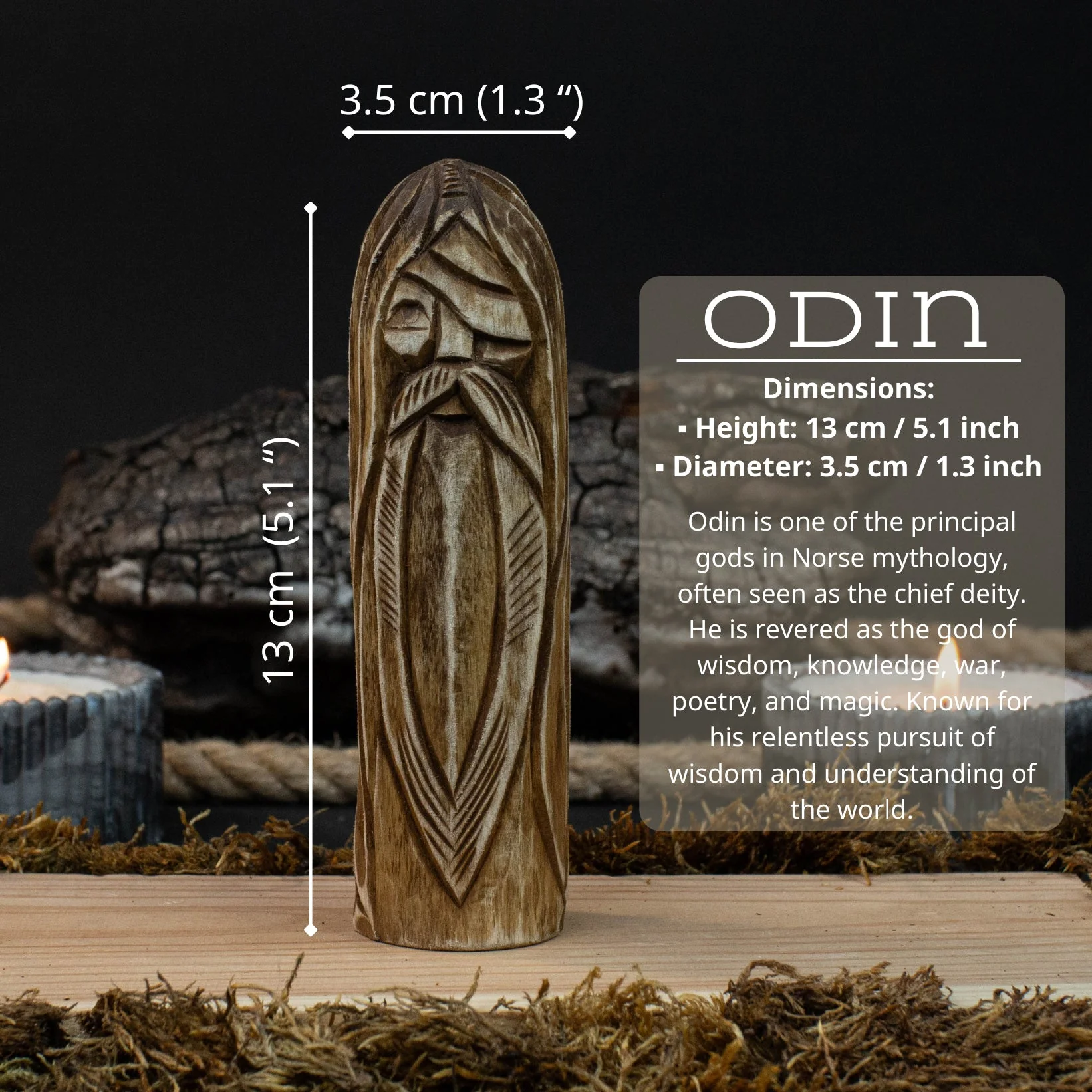 Odin Figurine – 13 cm (5.1 inches) Hand-Carved Wooden Norse God Statue - Image 5