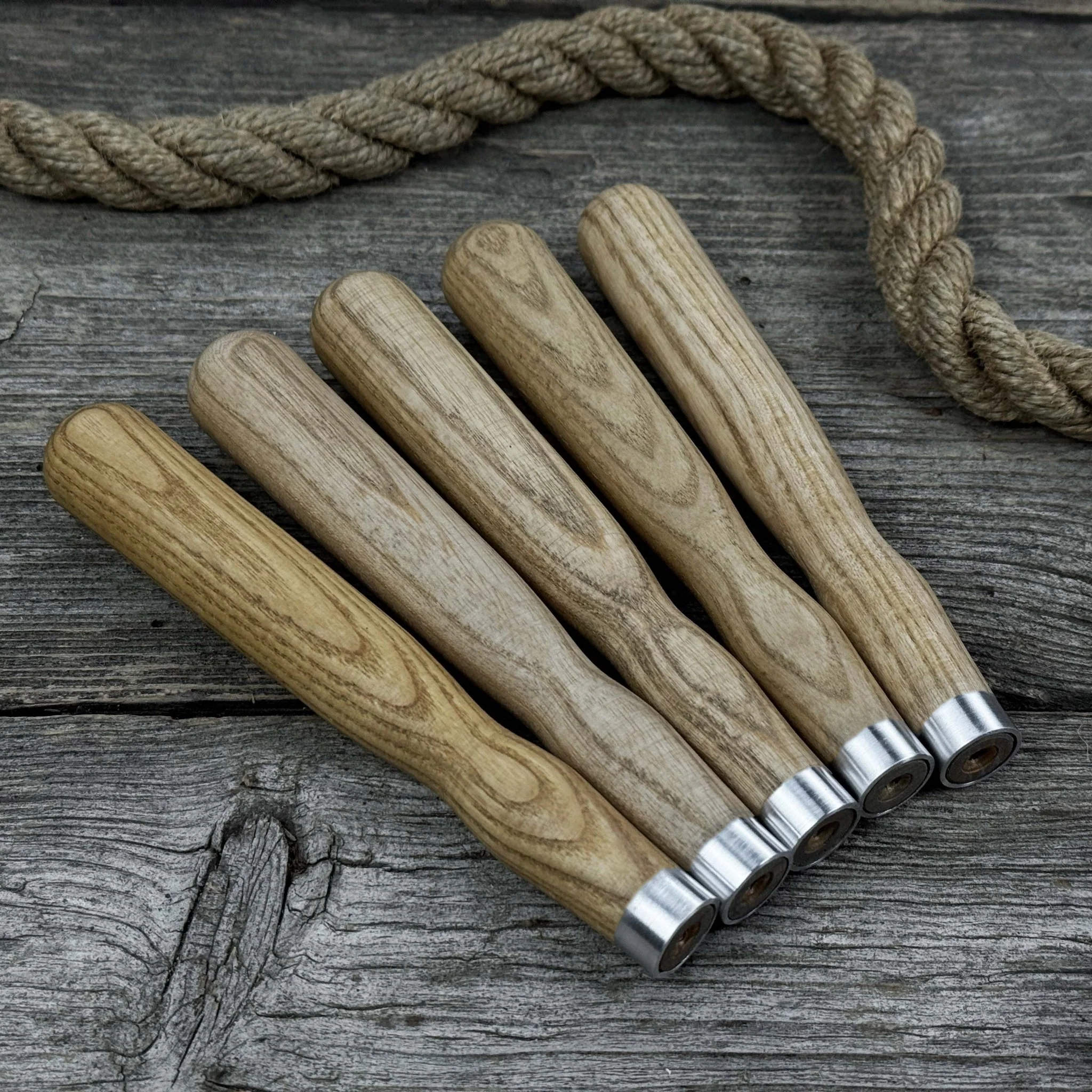 Set of 5 Ash Wood Handles for Chisels and Gouges with Aluminum Rings - Image 10