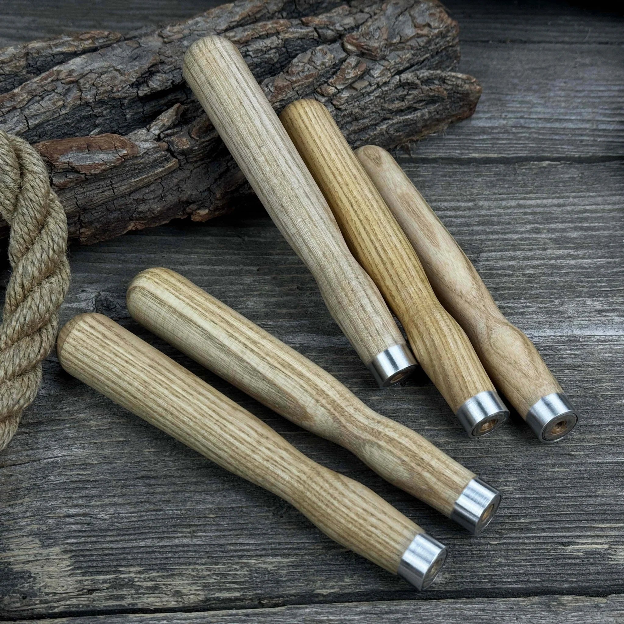 Set of 5 Ash Wood Handles for Chisels and Gouges with Aluminum Rings - Image 2