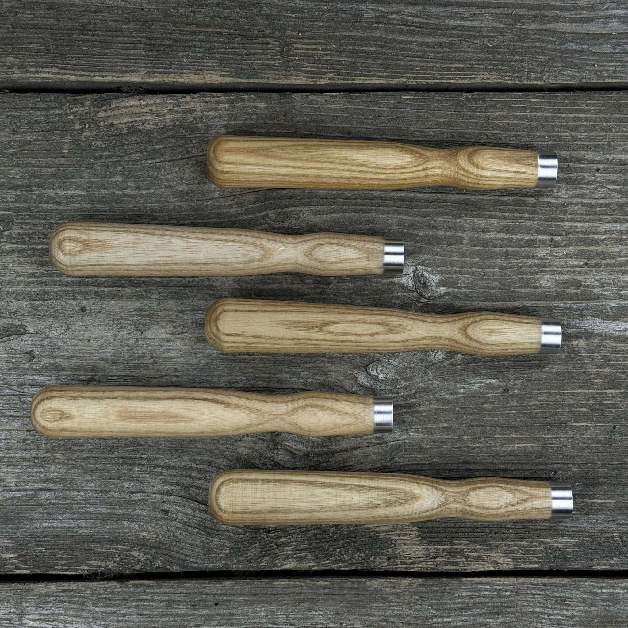 Set of 5 Ash Wood Handles for Chisels and Gouges with Aluminum Rings - Image 3