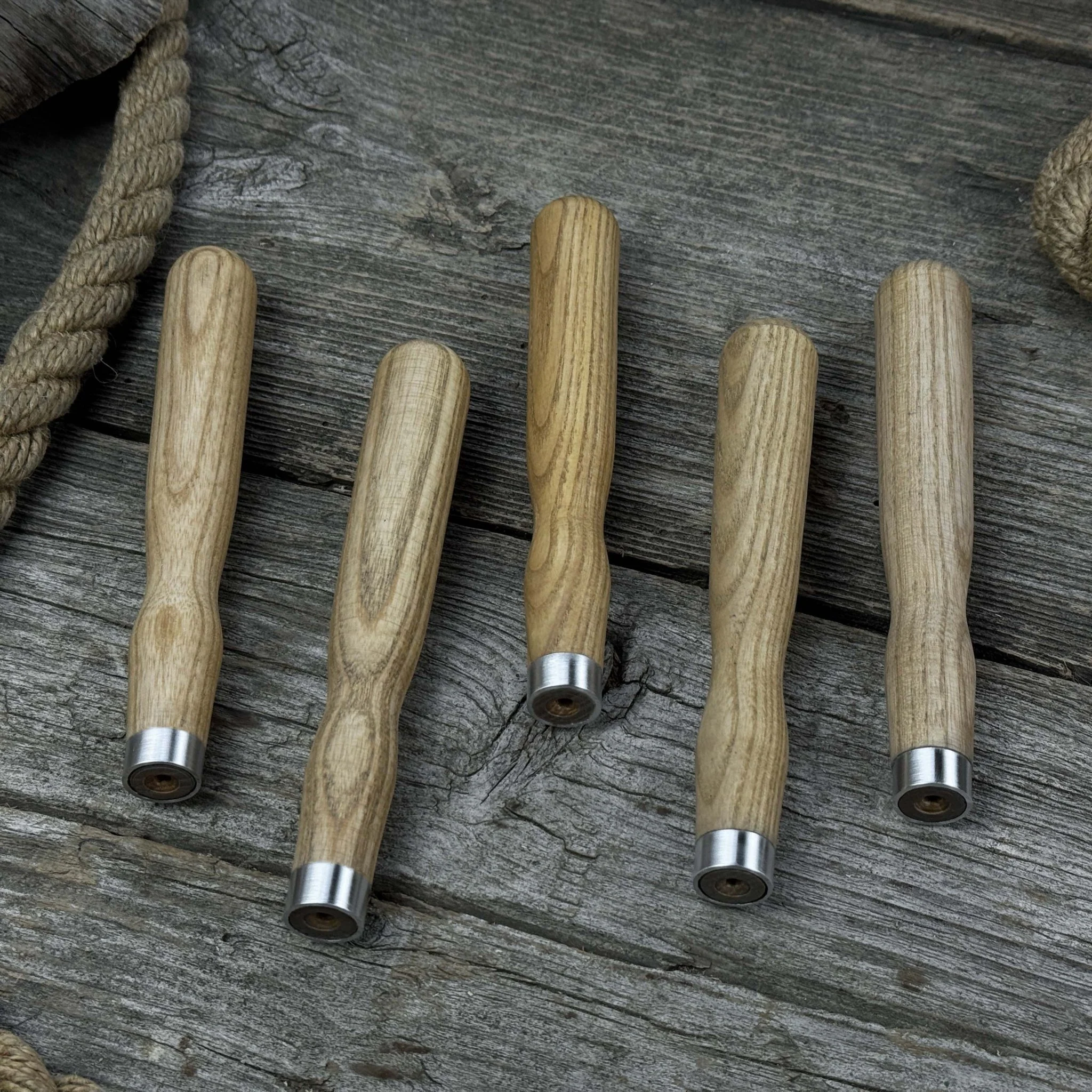 Set of 5 Ash Wood Handles for Chisels and Gouges with Aluminum Rings - Image 4